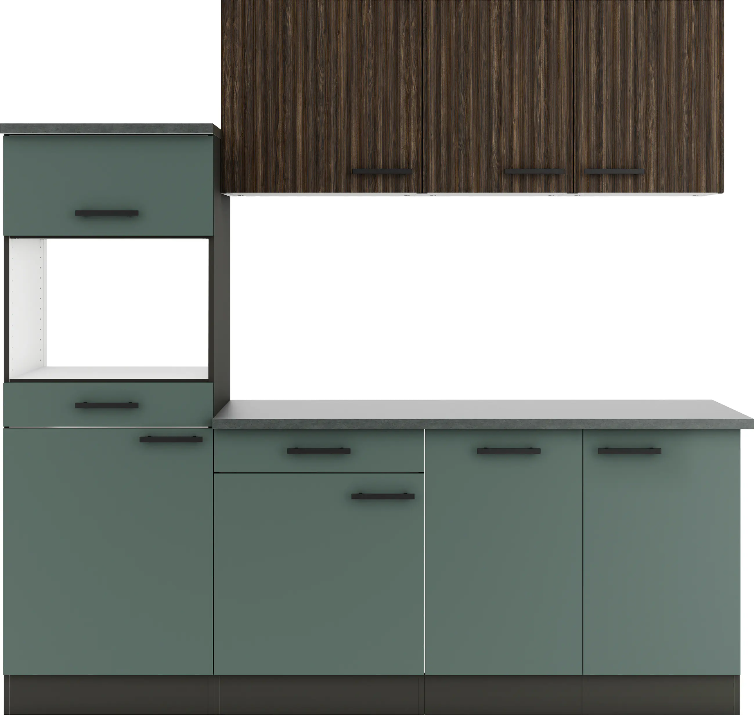 Optifit Küchenzeile Rimini 409/Verona 405 ohne Geräte nussbaum/steingrün 210 cm