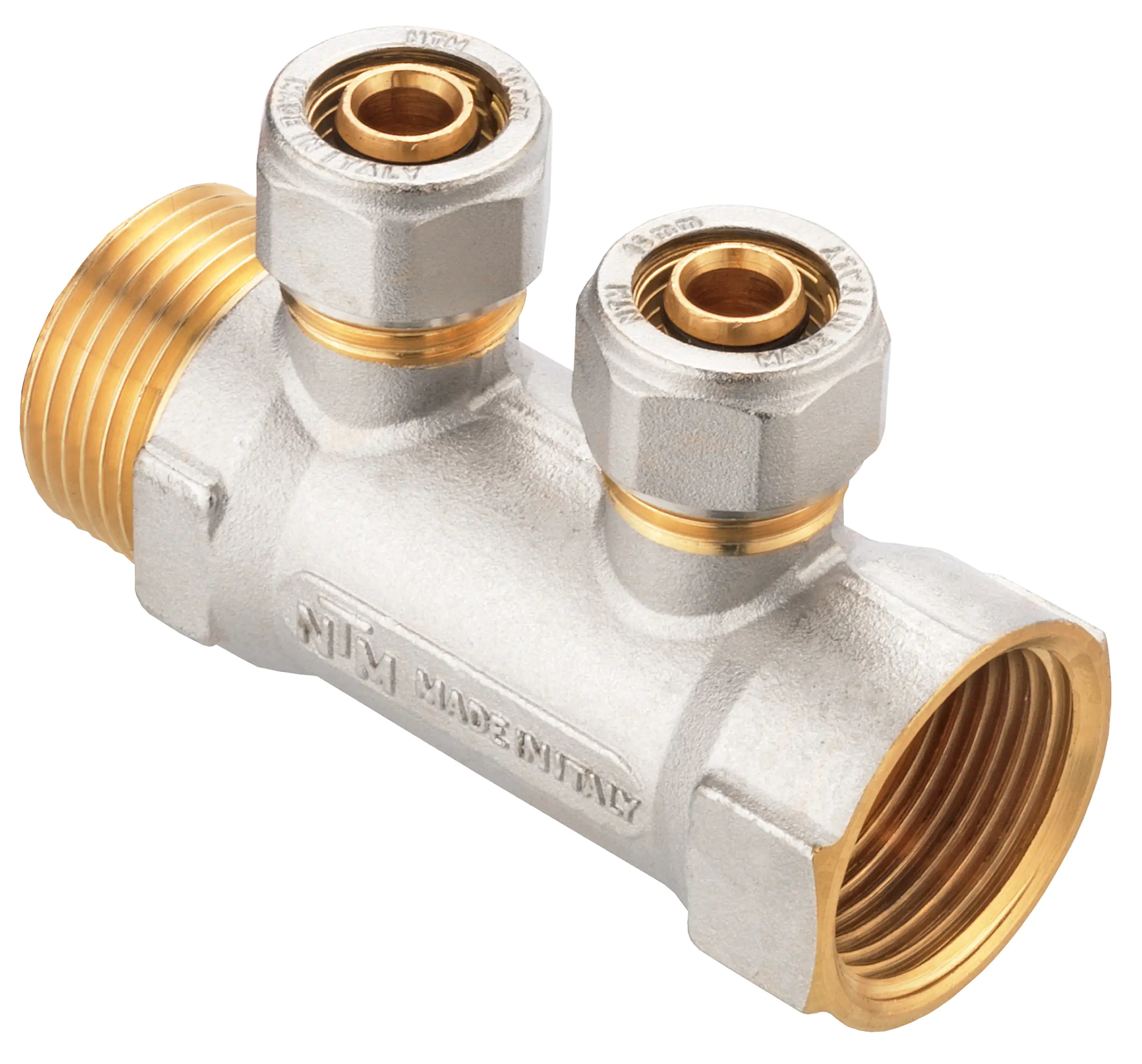 4035300820184 Cornat Schraub-Verteiler komplett ø 16 mm 1" IG/AG Messing vernickelt