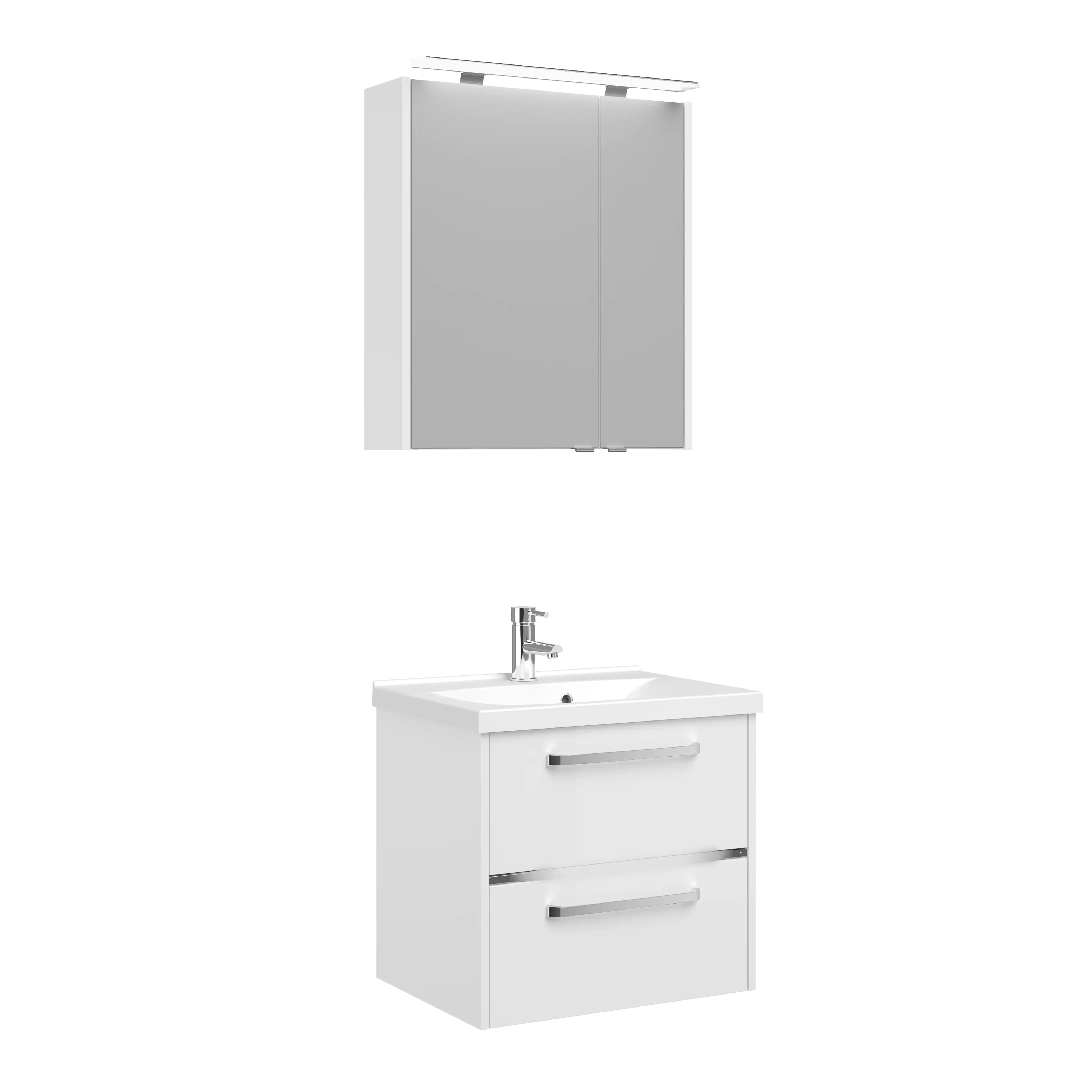 Primaster Badmöbel-Set Berlin weiß 65 cm LED-Leuchten, Mineralgusswaschtisch