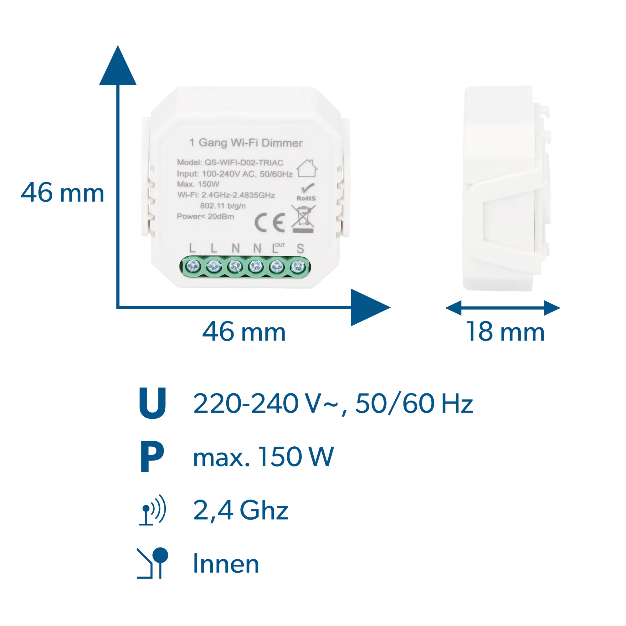 Unitec WIFI Dimmer-Einbaumodul steuerbar per Tuya-App