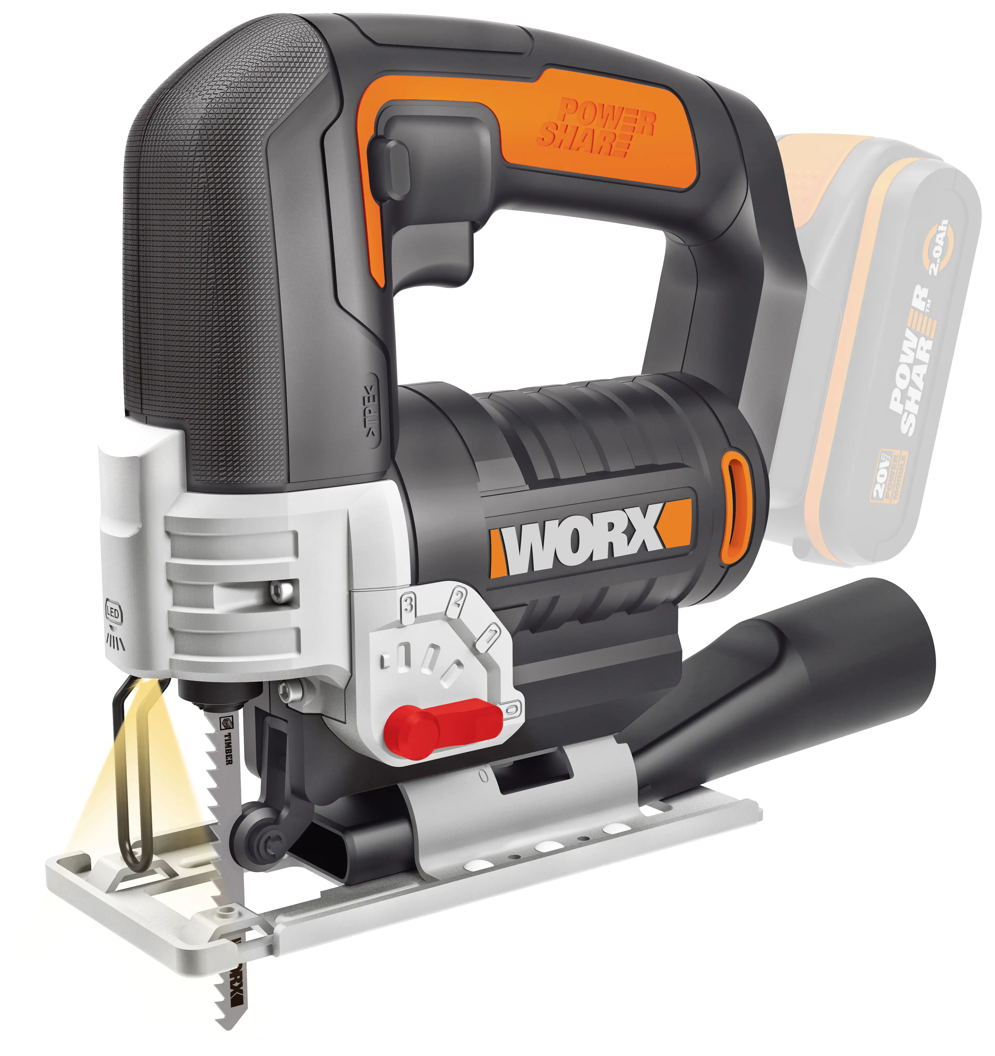 Worx Akku-Pendelhub-Stichsäge WX543.9 20 V, ohne Akku und Ladegerät Worx Akku-Pendelhub-Stichsäge WX543.9 20 V, ohne Akku und Ladegerät
