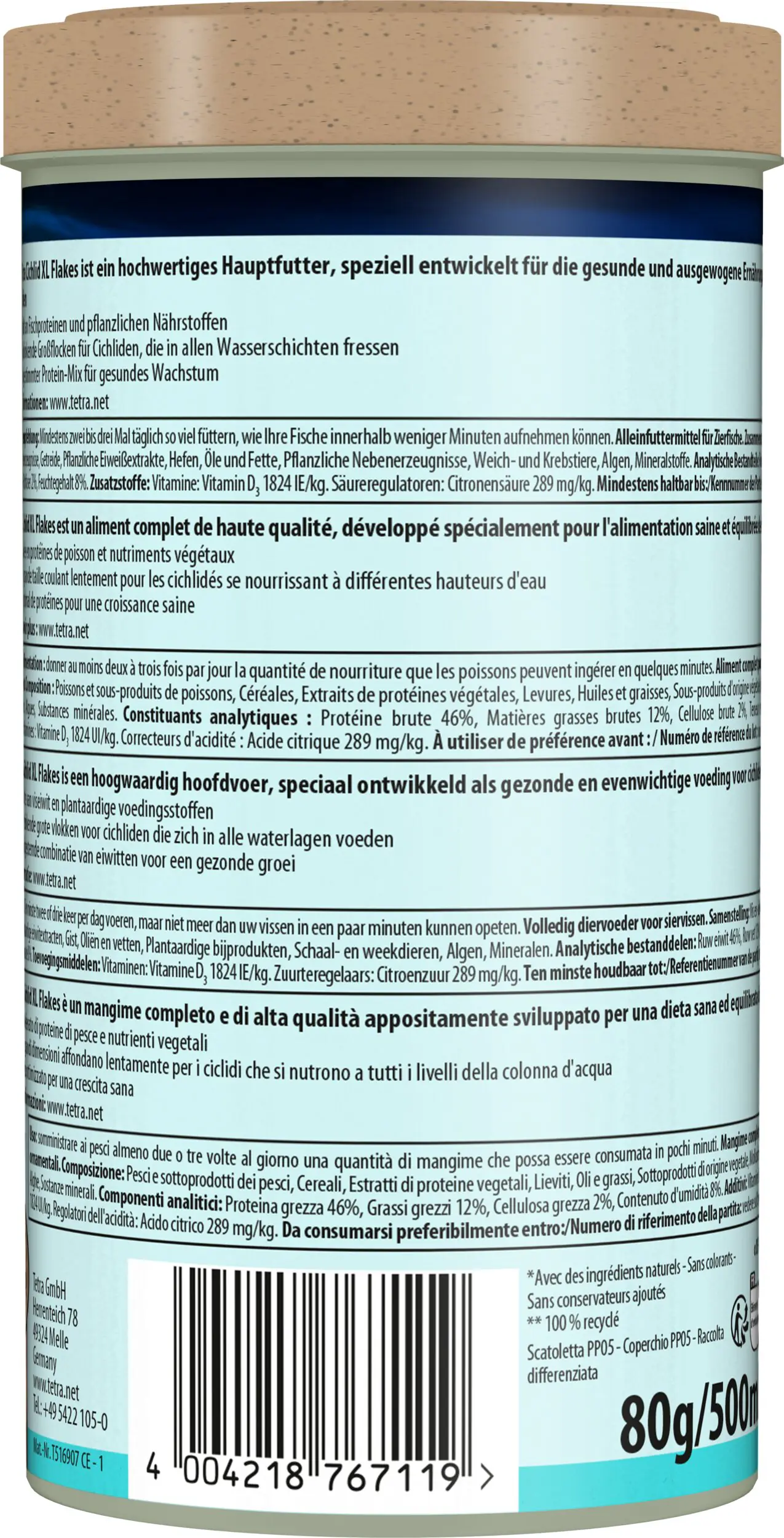Tetra Cichlid XL-Flakes 500 ml