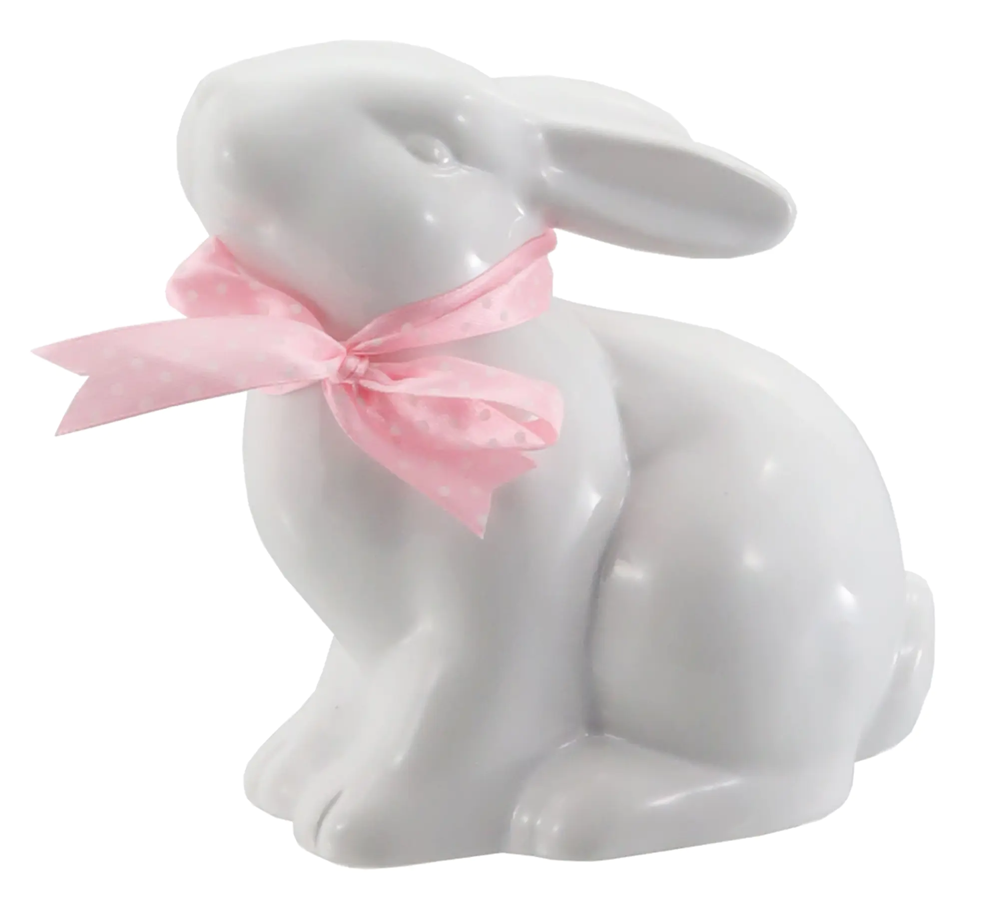 Dekofigur Hase mit Schleife Keramik 14 x 9 cm weiß rosa