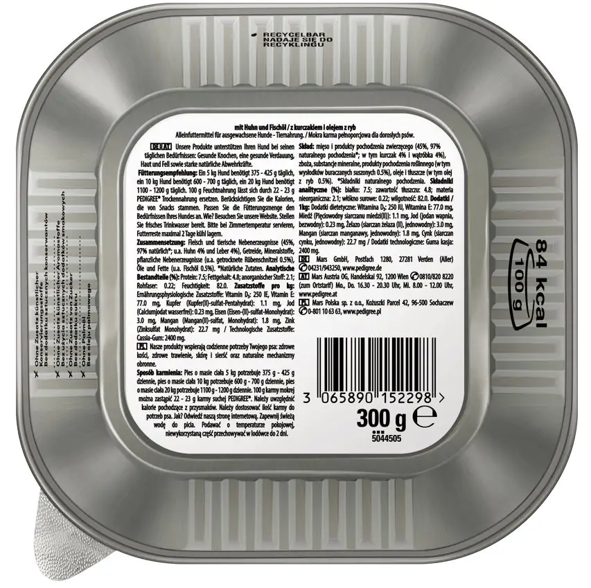 Pedigree Adult Pastete mit Huhn & Fischöl Hundefutter 300g Pedigree Adult Pastete mit Huhn & Fischöl Hundefutter 300g