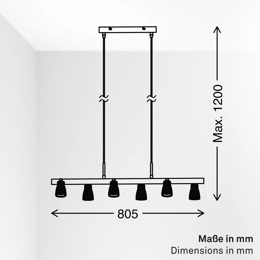 Briloner LED-Pendelleuchte RIFF 6-flammig 80,5 x 120 cm schwarz warmweiß