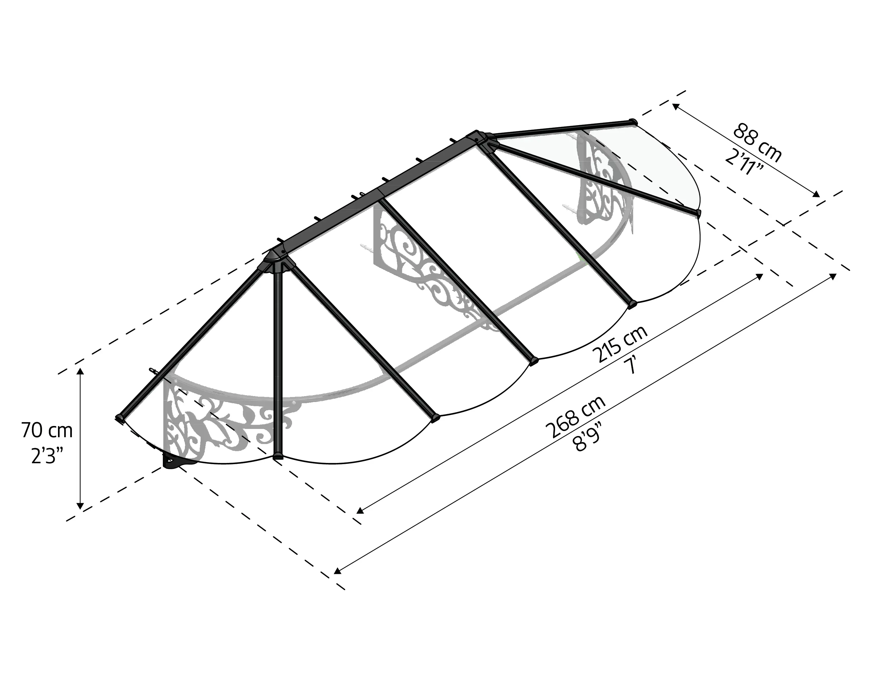 Canopia Vordach Lily 2600 Schwarz Alu 267 x 88 cm