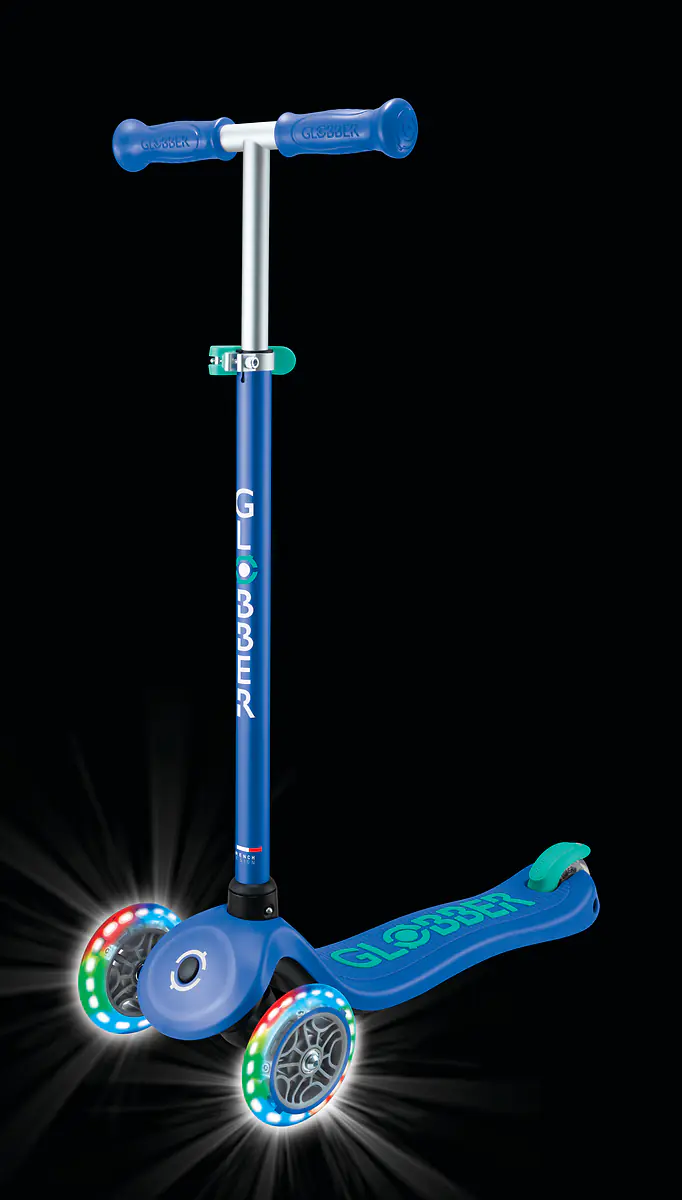 Globber Scooter für Kinder mit Leuchtrollen Primo Plus Lights dunkelblau