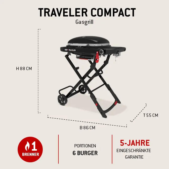 Weber Gasgrill Traveler Compact Grillfläche: 52 x 36 cm