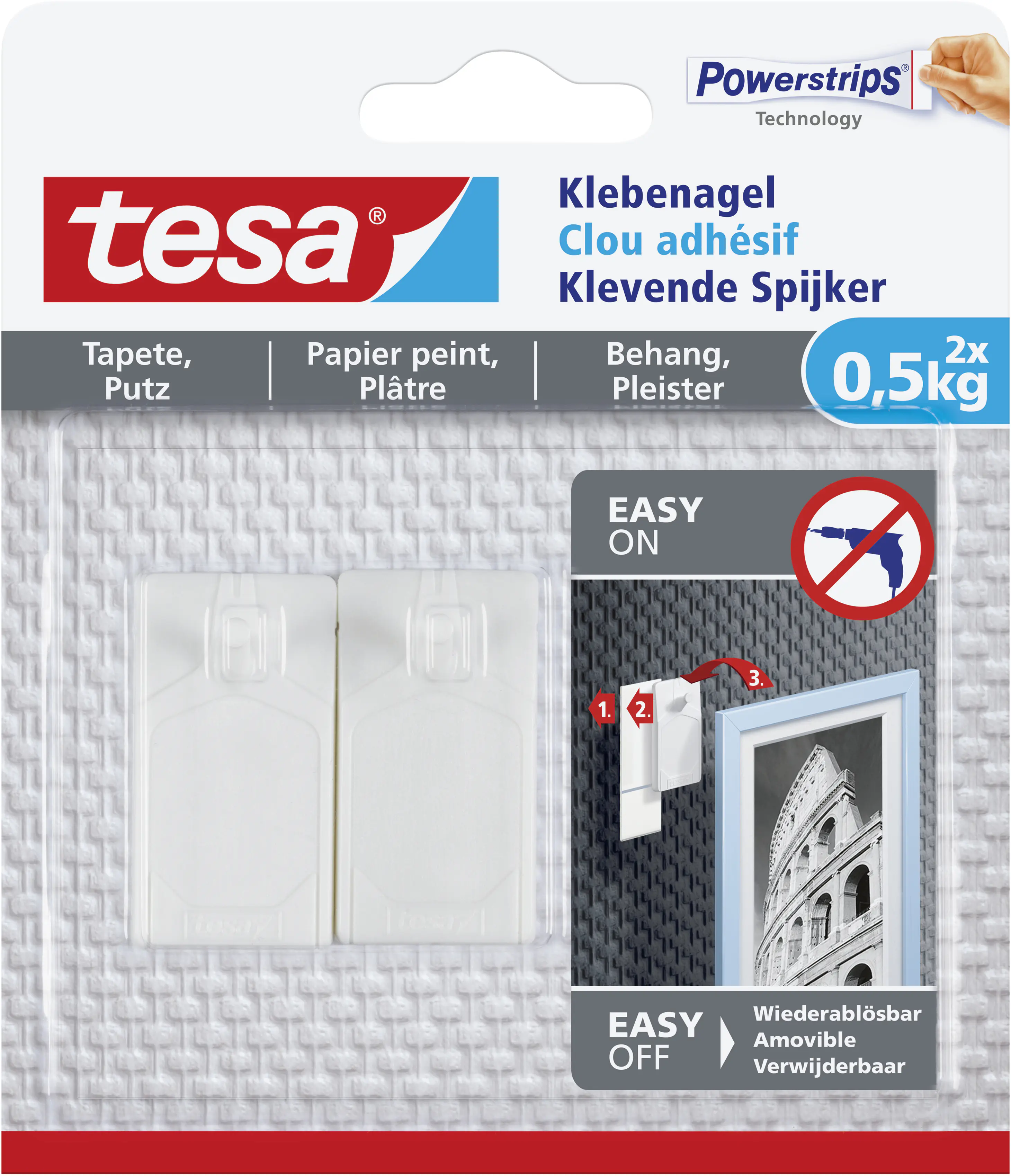 tesa Klebenagel Traglast 500 g, 2 Stück