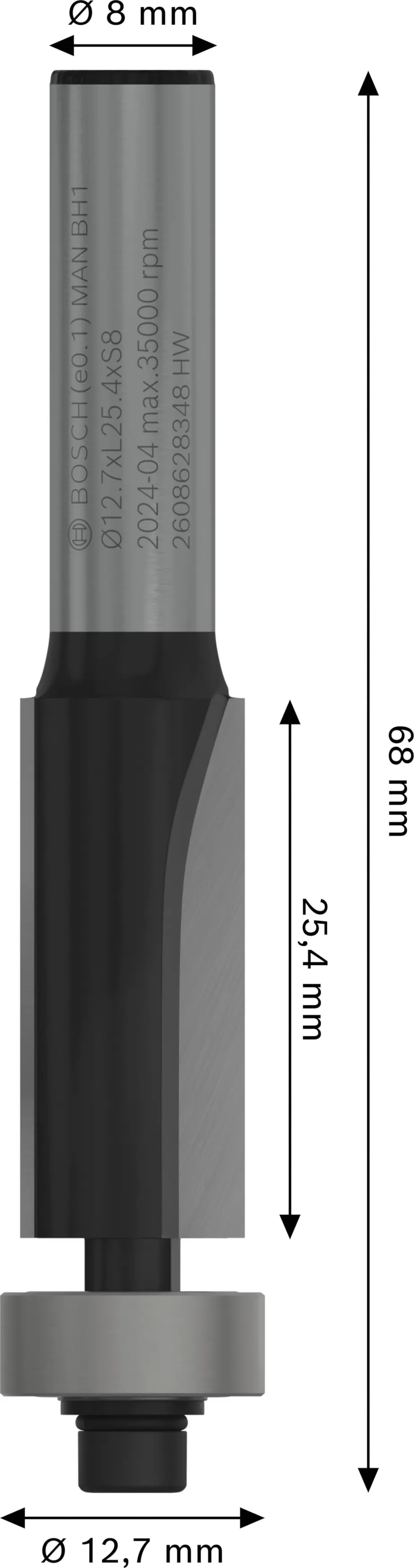 Bosch Laminat-Bündigfräser 8 mm, D1 12,7 mm L 25,4 mm G 68 mm