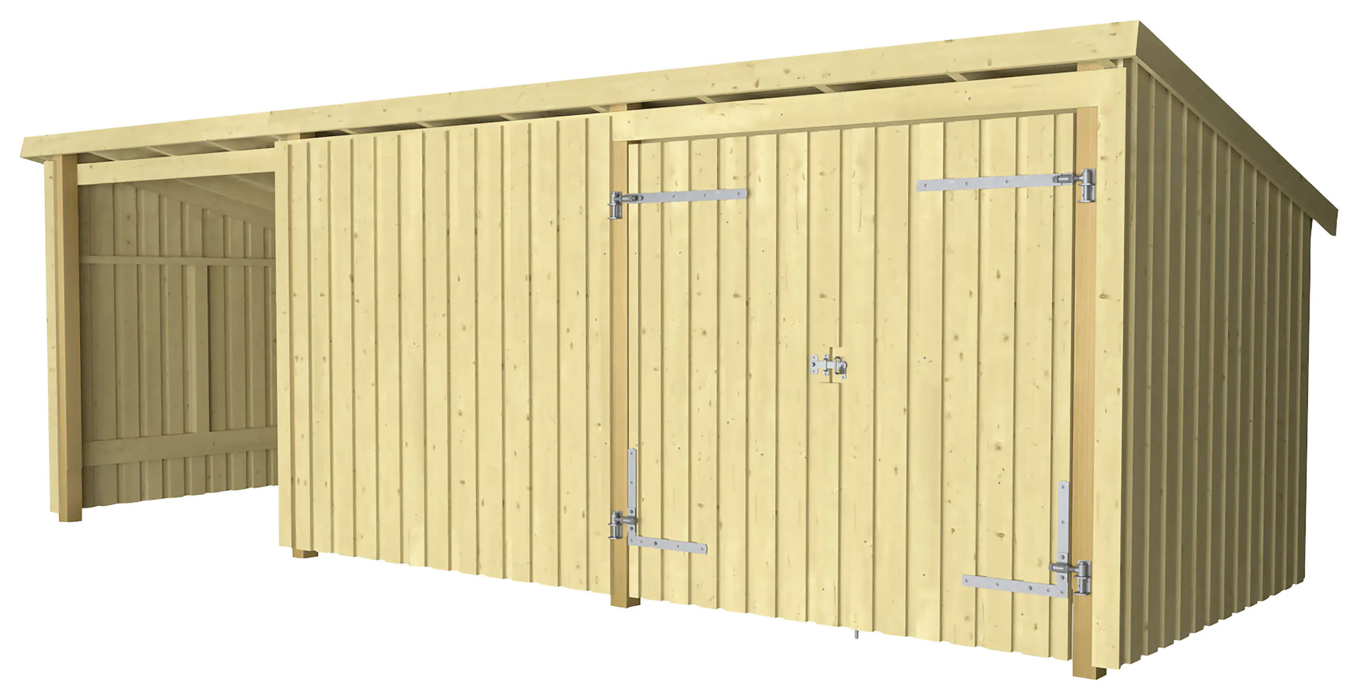 Plus Gartenhaus Nordic Multi 619 x 208 cm natur mit Doppeltür, Wand, offen