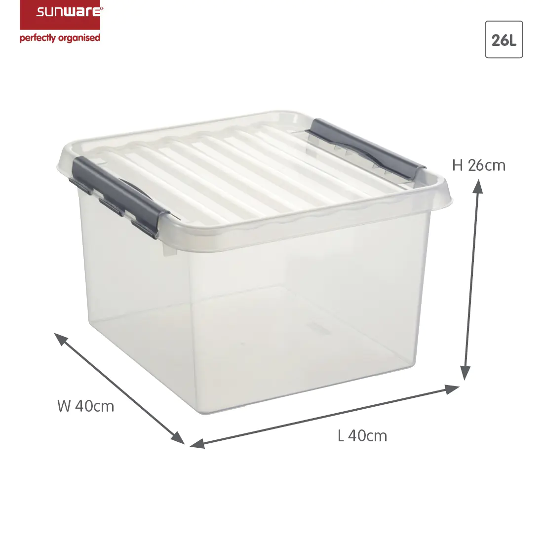 Sunware Aufbewahrungsbox Q-line 26L transparent metallfarbig 40 x 40 x 26 cm Sunware Aufbewahrungsbox Q-line 26L transparent metallfarbig 40 x 40 x 26 cm
