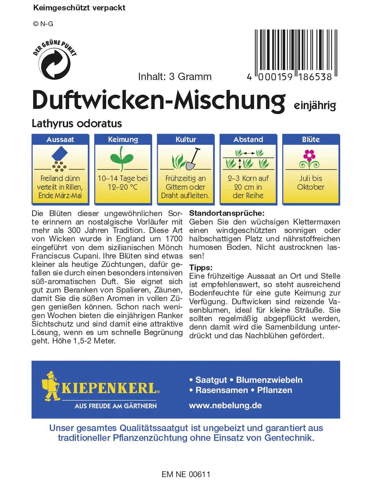 Kiepenkerl Lathyrus Duftwicken-Mix Lathyrus odoratus, Inhalt: 3 g
