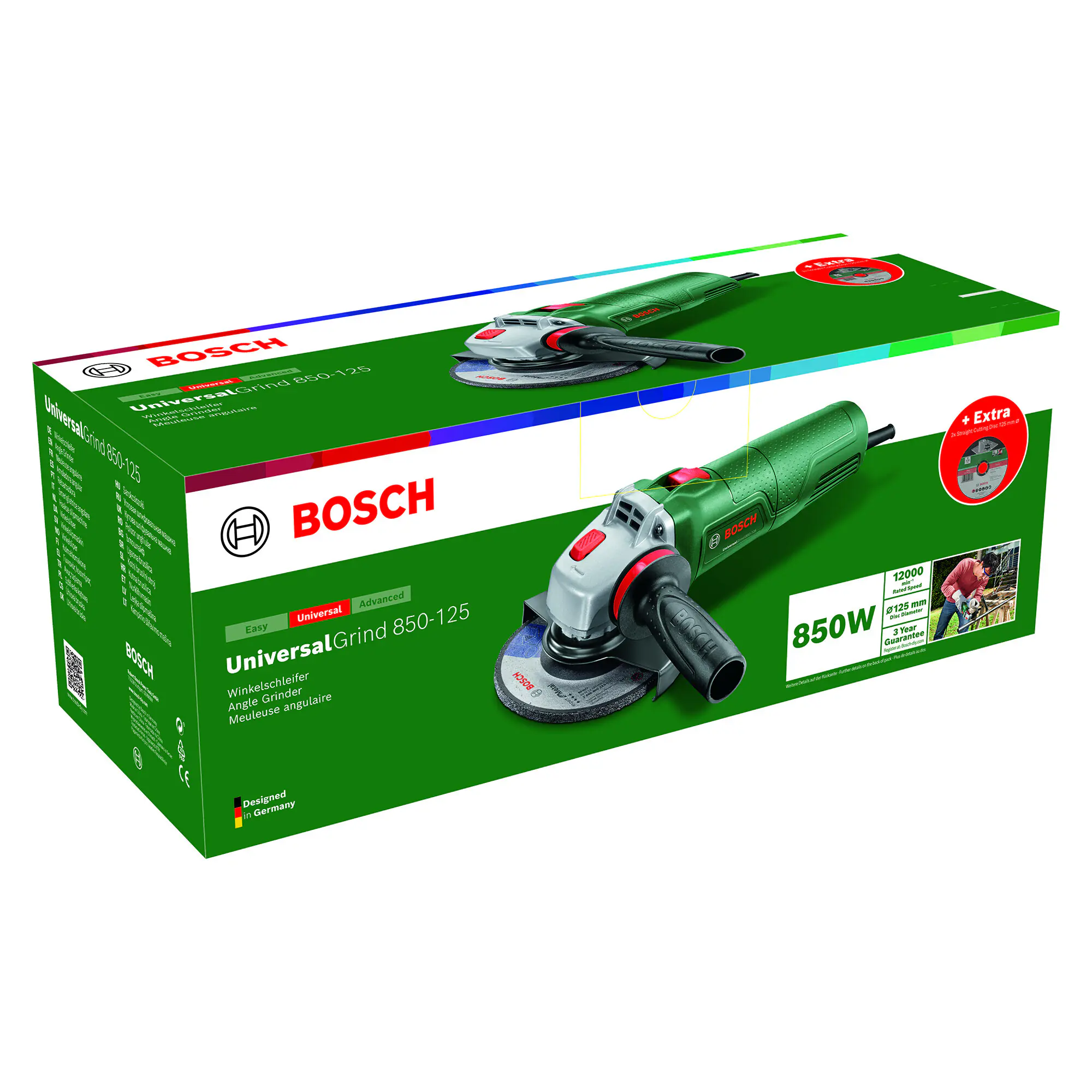 Bosch Winkelschleifer UniversalGrind 850-125 850 W inkl. 3 Scheiben