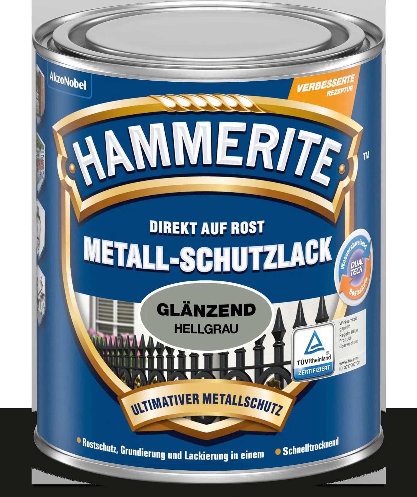 Hammerite Metall-Schutzlack Hammerschlag 250 ml hellgrau glänzend