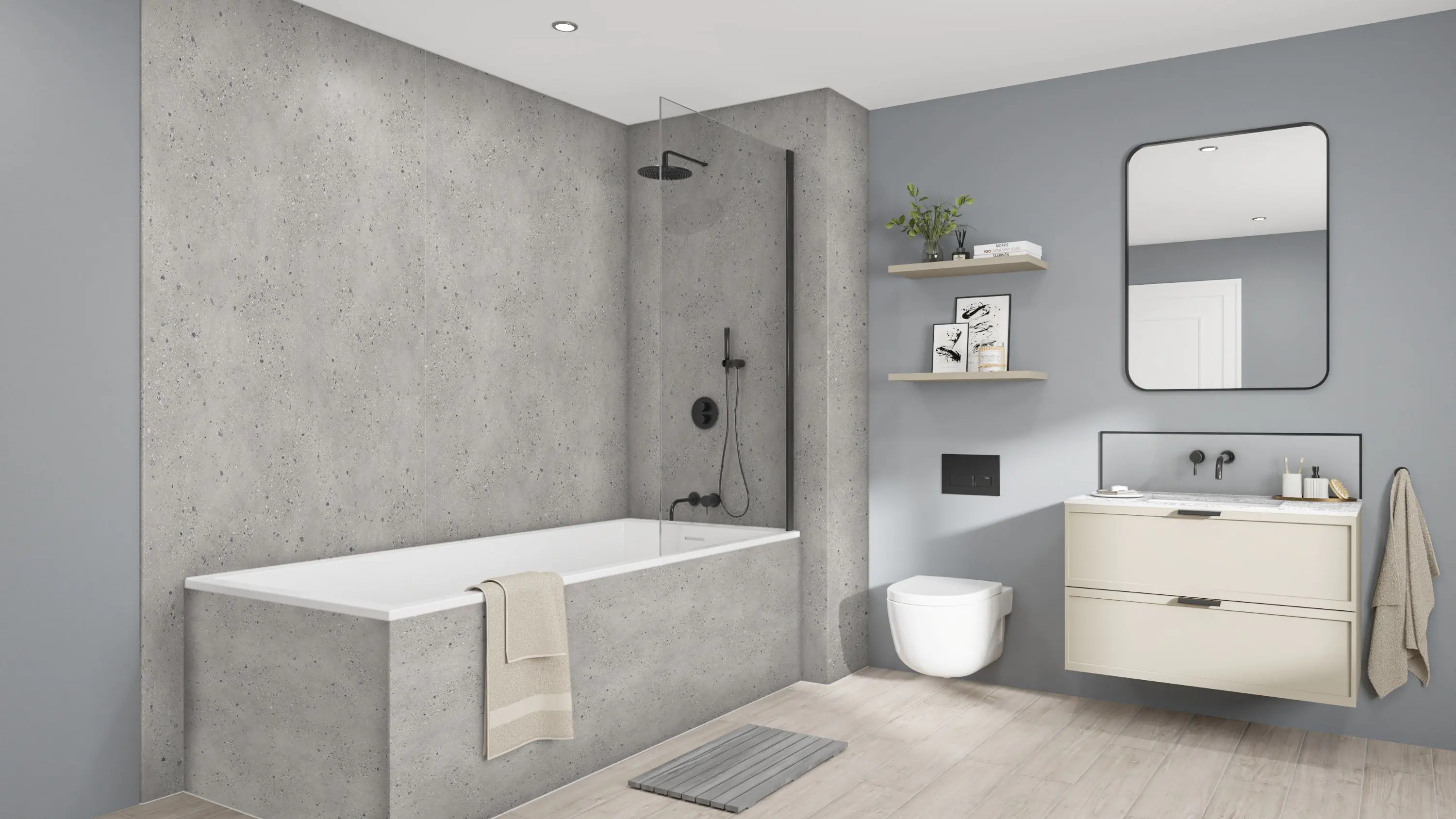 Wetwall Elite Wandpaneel  Pewter Terraz 120 x 242 cm mit abgerundeter Abschlusskante