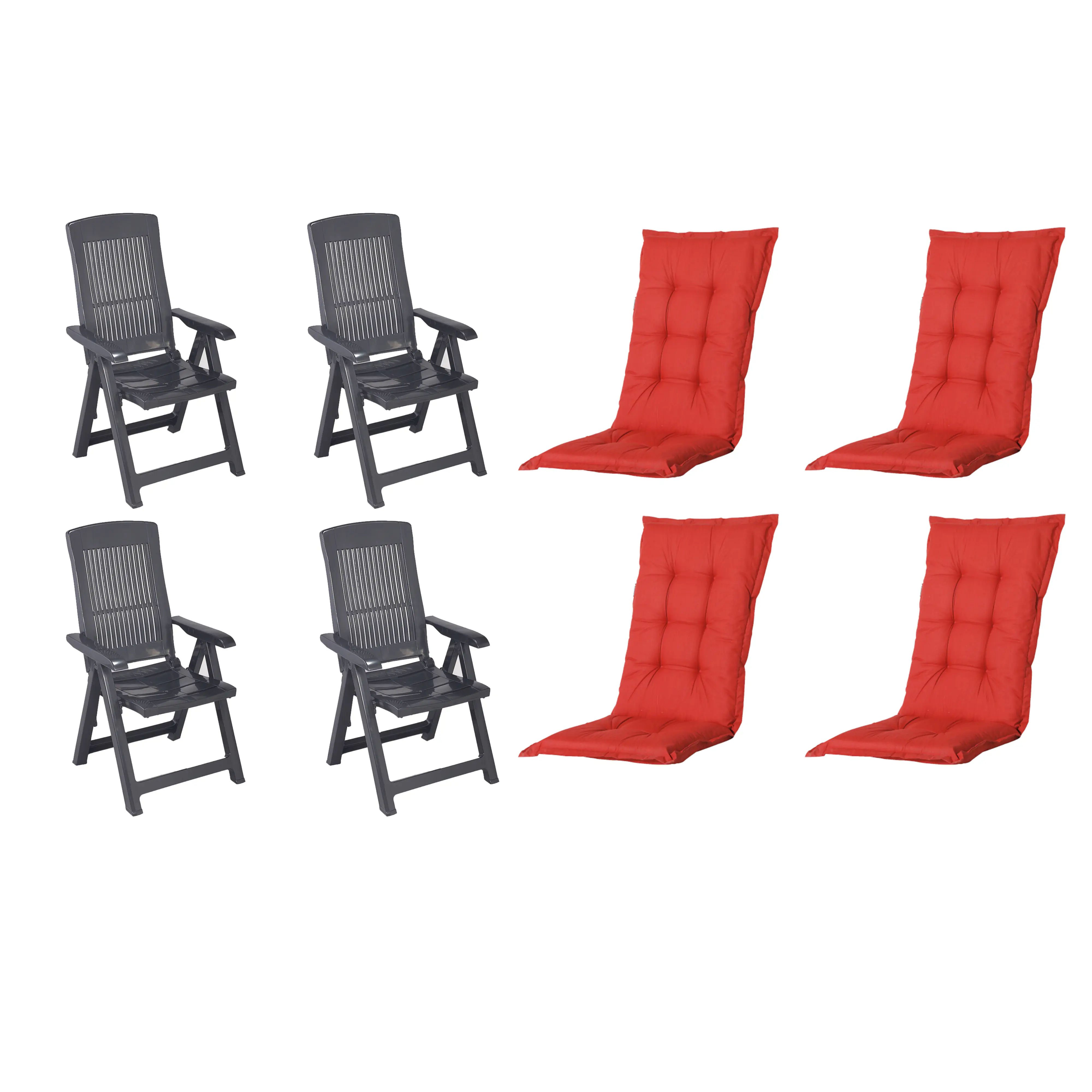 Progarden Gartenstuhl-Set Tampa mit Auflagen anthrazit/rot 8-tlg.