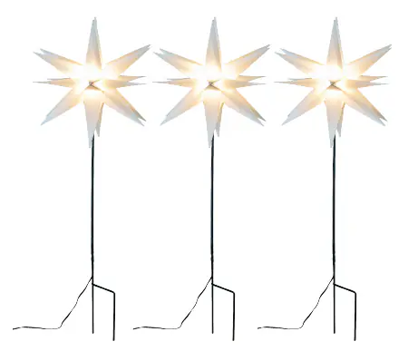 HGD LED-Dekostern mit Timer & Bodenspieß Ø 35 cm warmweiß weiß 3er Pack