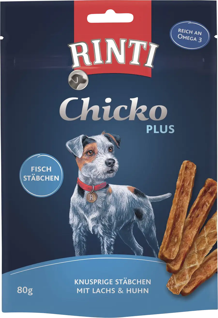 4000158914255 RINTI Chicko Plus Fischstäbchen mit Lachs & Huhn 80 g