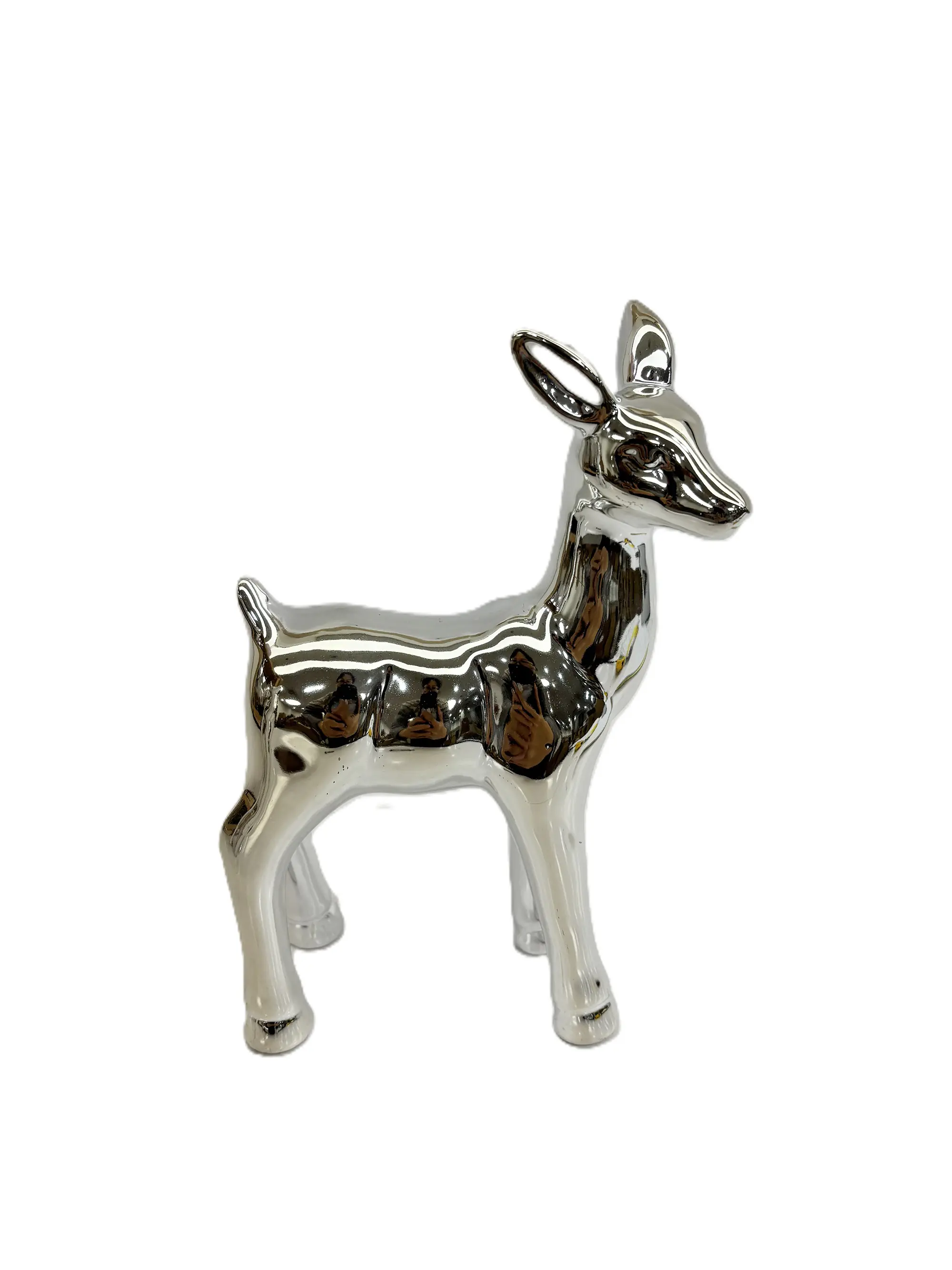 TrendLine Deko Rentier Keramik 13 x 6,5 x 17 cm silber