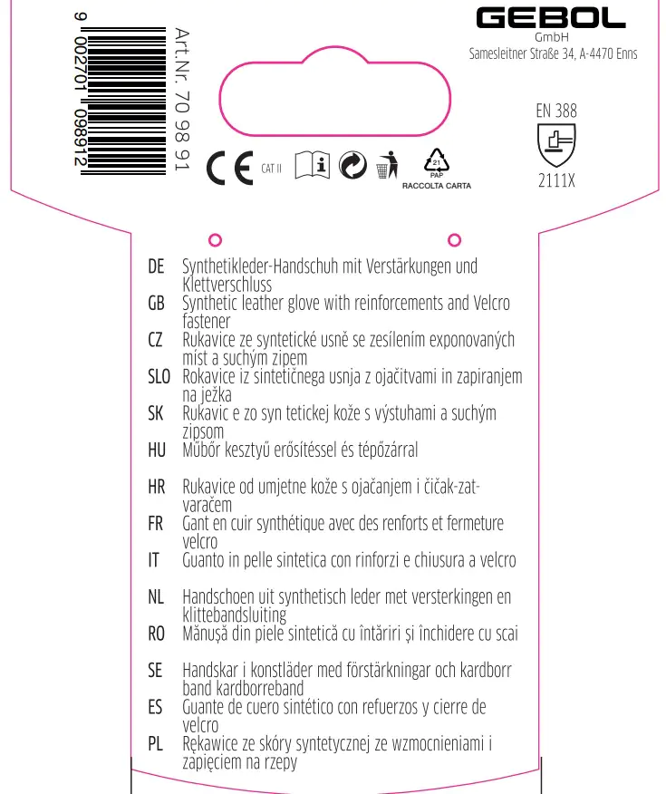 Gebol Handschuh Master Impact  