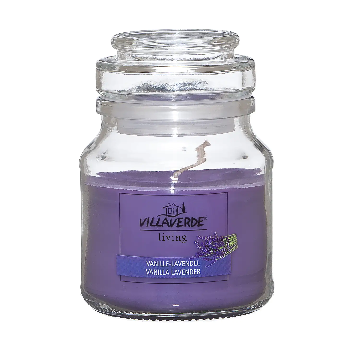 Villa Verde Duftkerze im Glas m. Deckel Vanille-Lavendel, H: 7,8 cm, Ø 7 cm