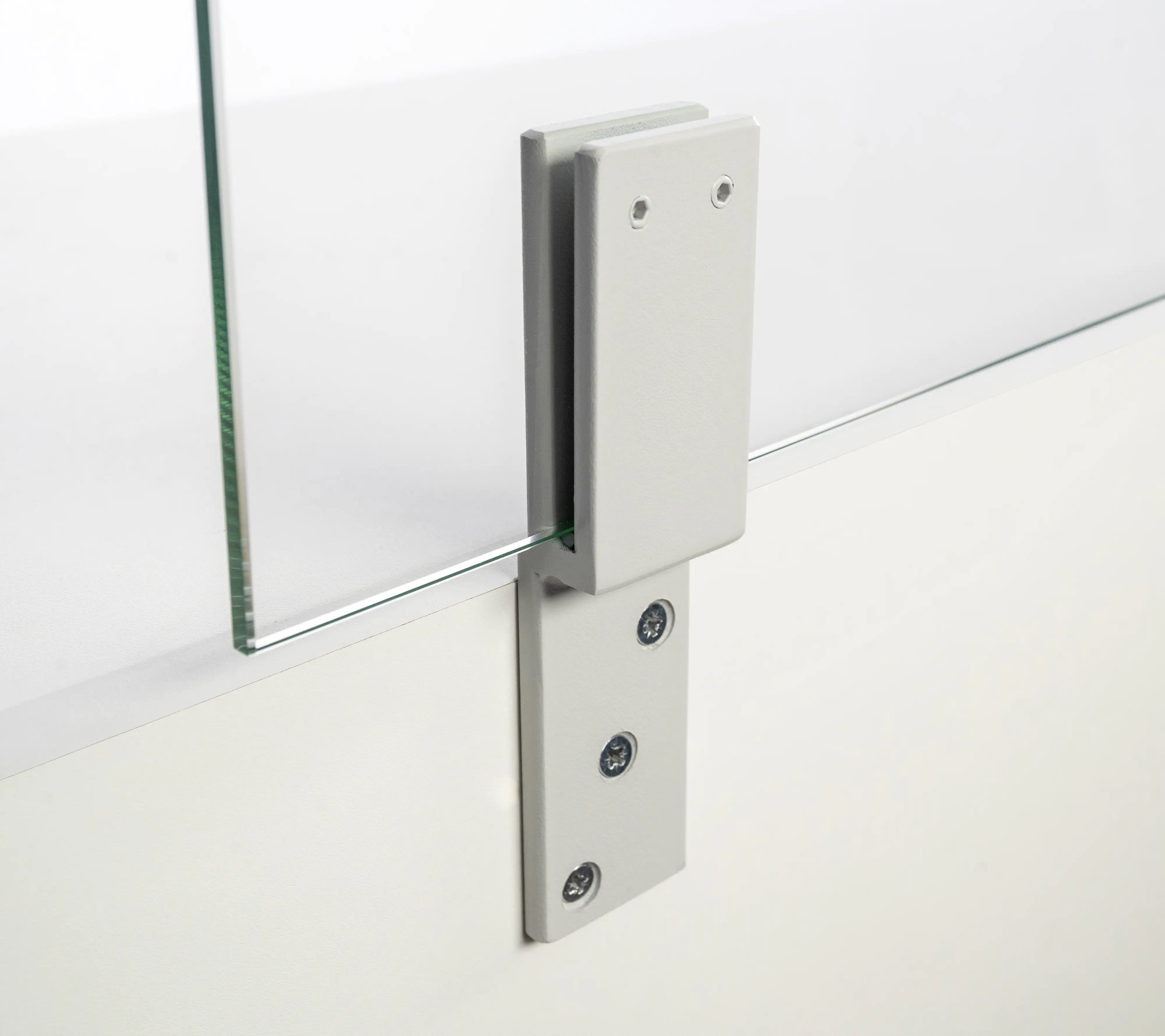 4250189089945_2228106 Thekenhalter für 6 mm ESG-Glas lichtgrau lackiert