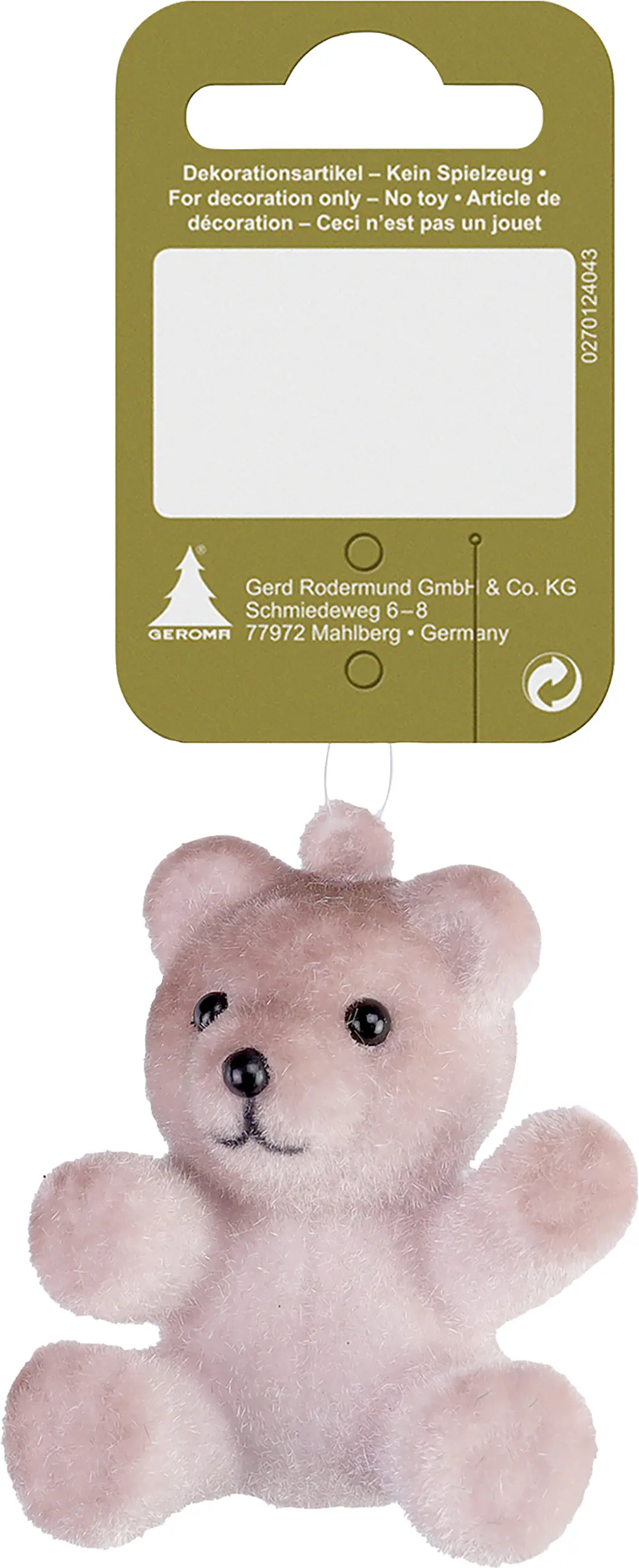 Weihnachtshänger Bär Kunststoff 7 cm rosa 