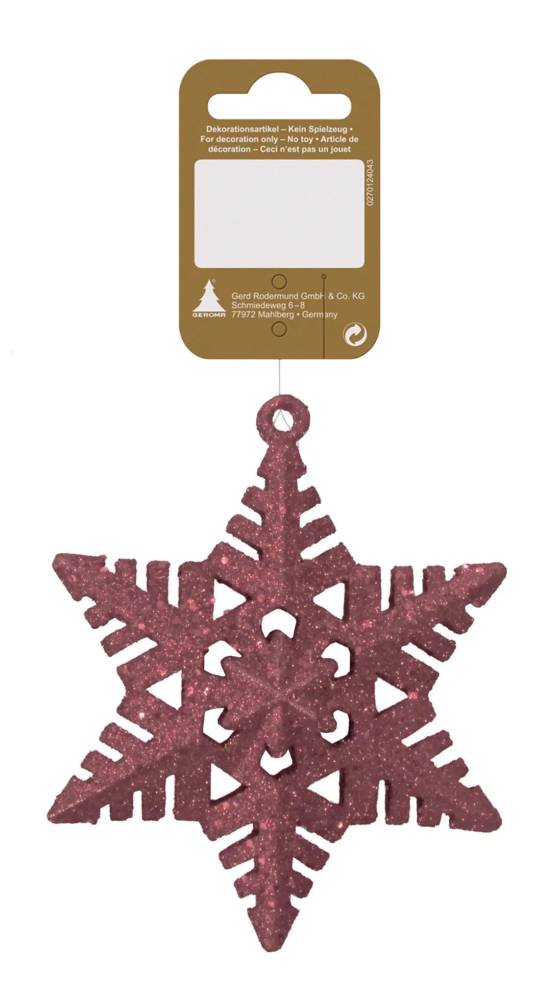 Dekohänger Stern mit Schneeflocke Kunststoff 11 cm rosa