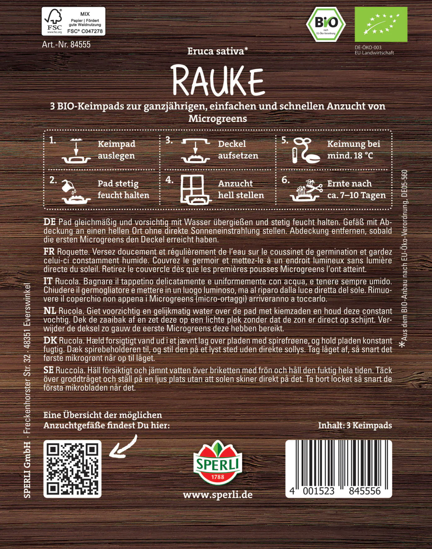 Sperli BIO Microgreen-Pads Rauke