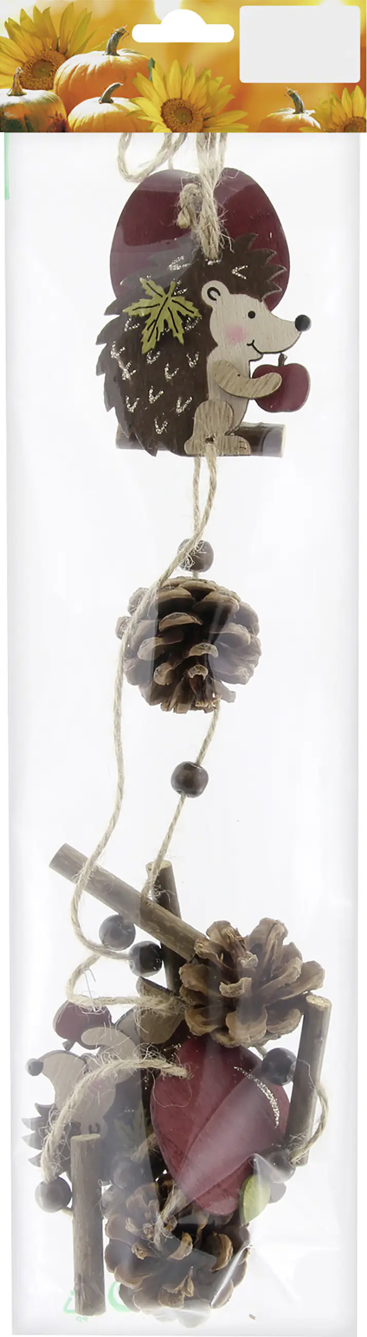 Herbstgirlande Holz Igel Zapfen Äpfel 5 x 11 x 39 cm braun rot