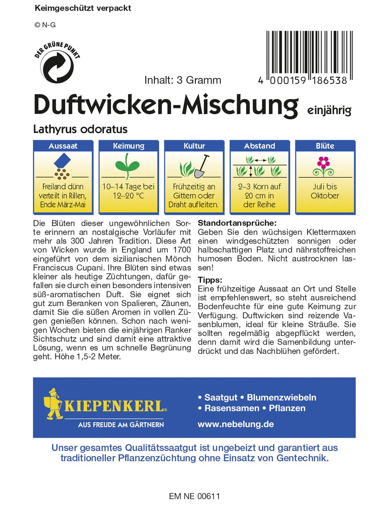 Kiepenkerl Lathyrus Duftwicken-Mix Lathyrus odoratus, Inhalt: 3 g