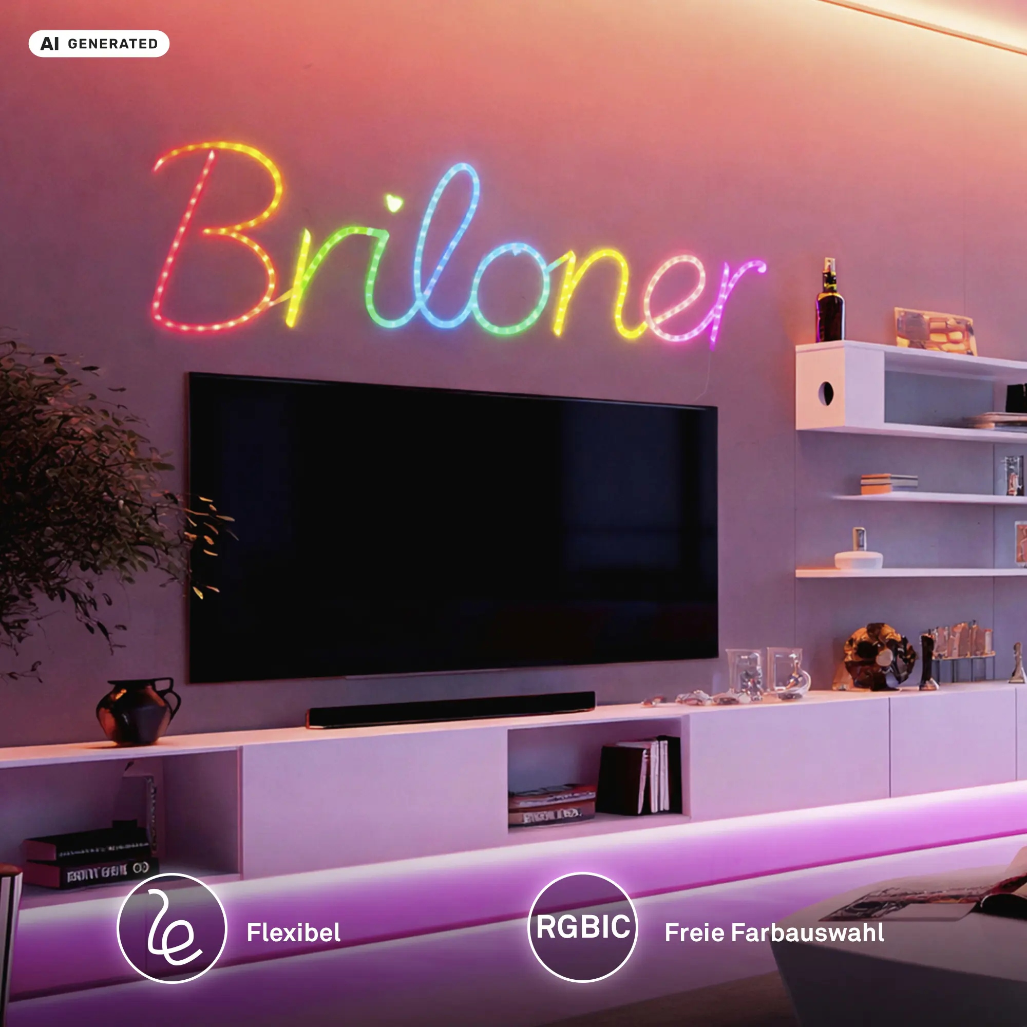 Briloner LED-Streifen Neon RGB mit Musiksensor 5 m dimmbar weiß