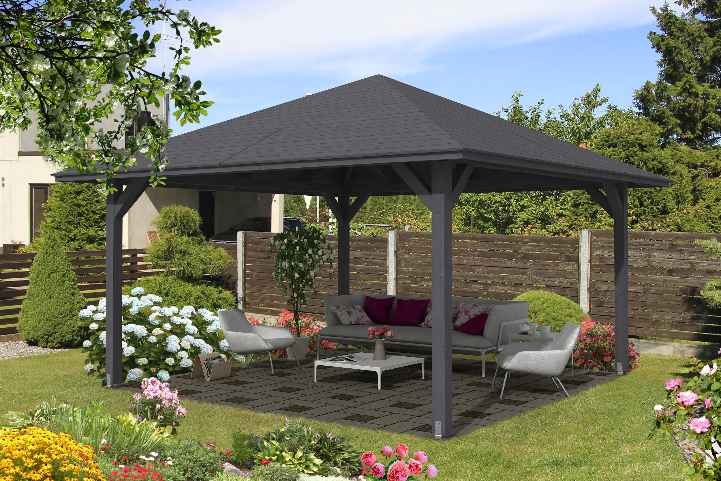 SKAN HOLZ Pavillon Cannes 3 Leimholz, lasiert in Schiefergrau