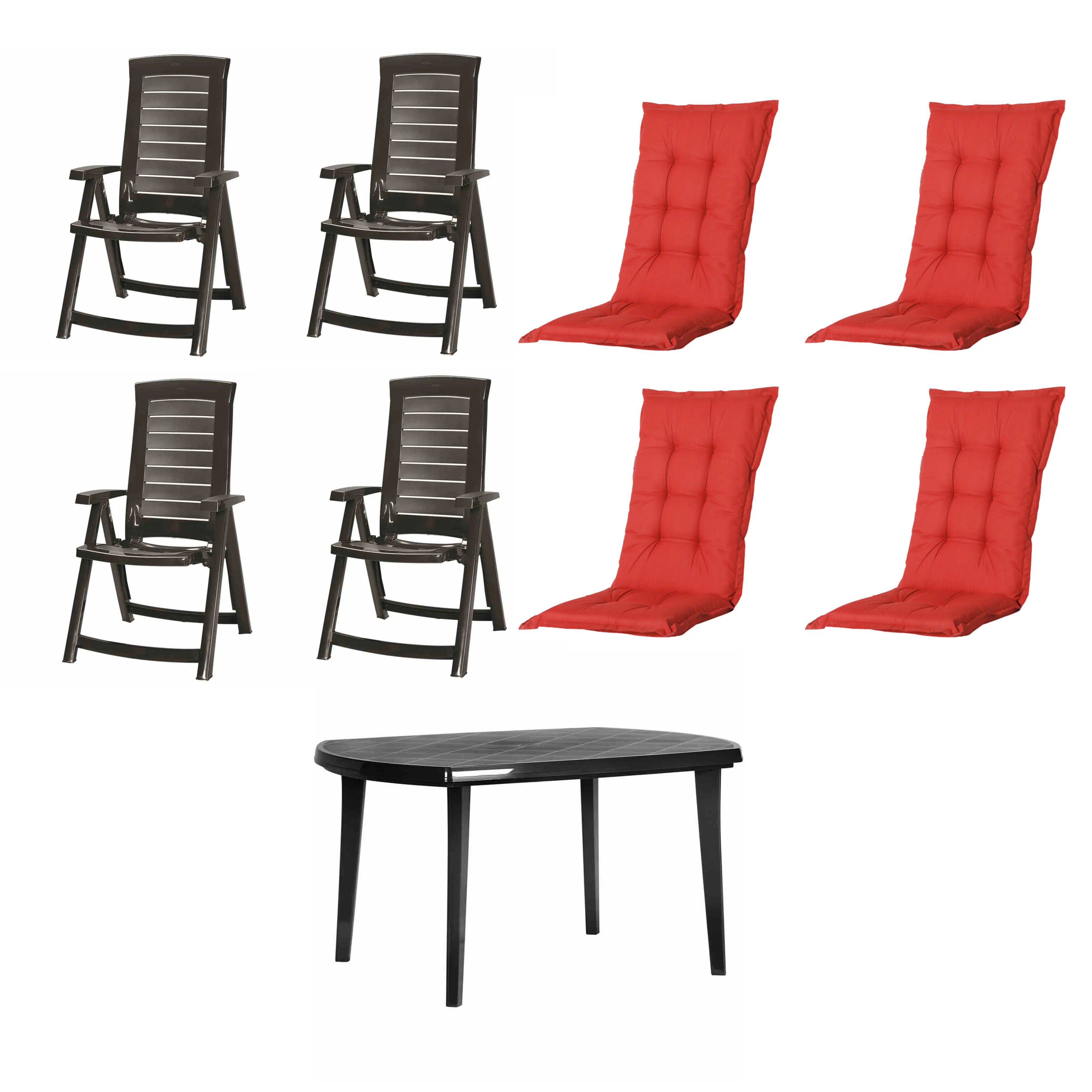 Jardin Garten-Essgruppe Aruba + Elise 4 Personen Kunststoff graphit/rot