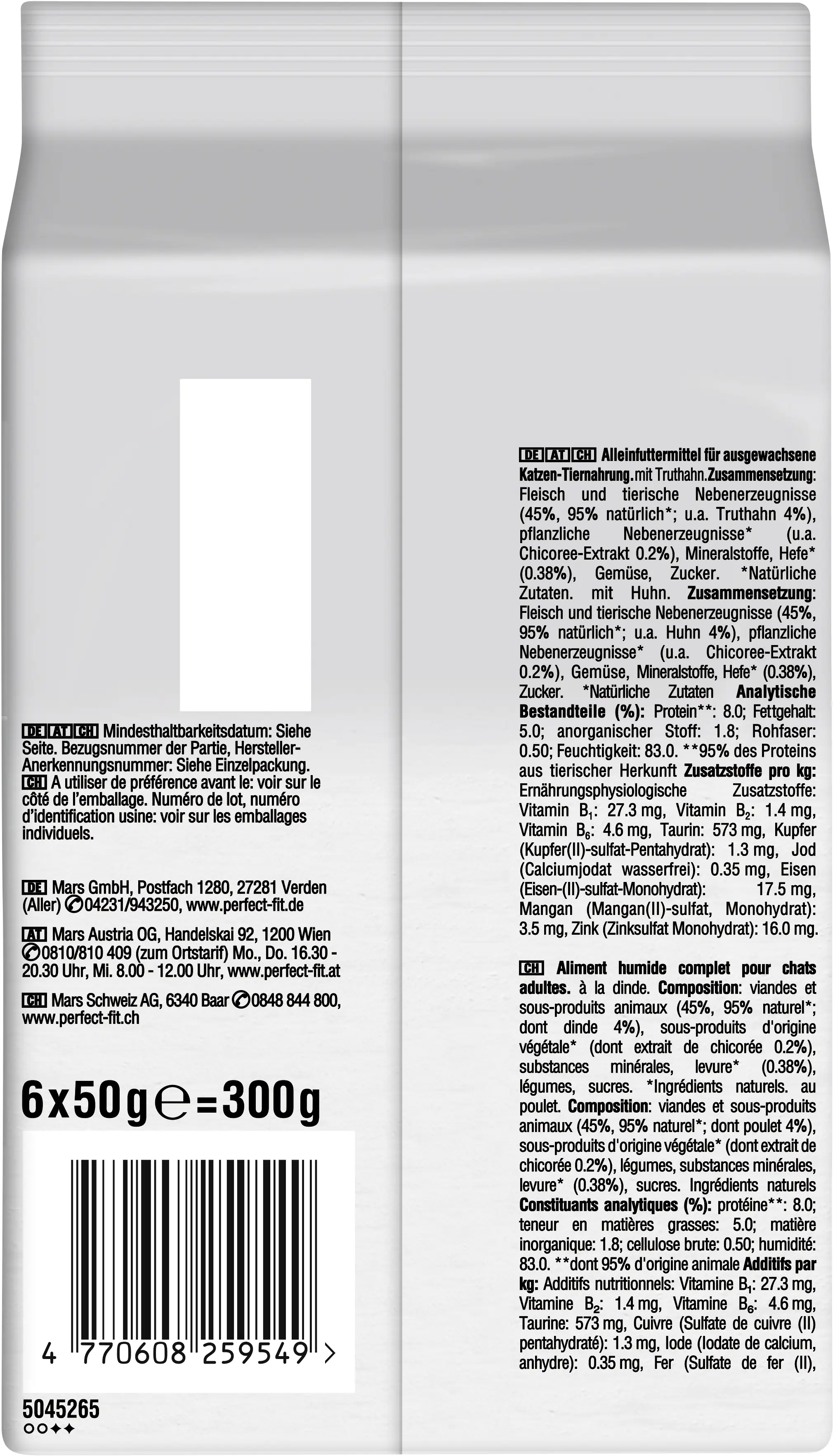 Perfect Fit Natural Vitality 1+ Truthahn & Huhn Katzenfutter 6 x 50g Perfect Fit Natural Vitality 1+ Truthahn & Huhn Katzenfutter 6 x 50g