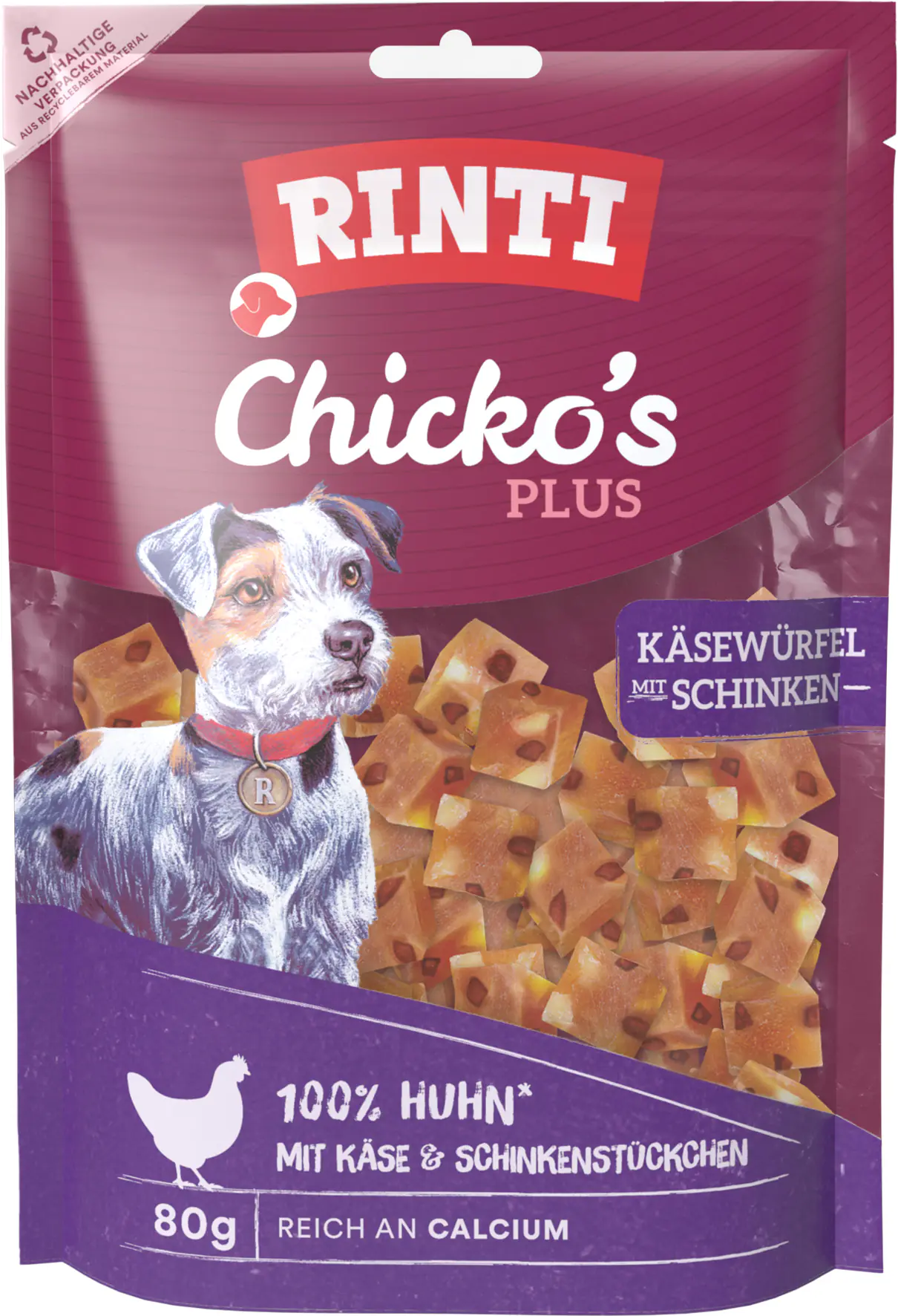 Rinti Chicko Plus Hundesnack Käse-Schinken-Würfel 80 g Rinti Chicko Plus Hundesnack Käse-Schinken-Würfel 80 g