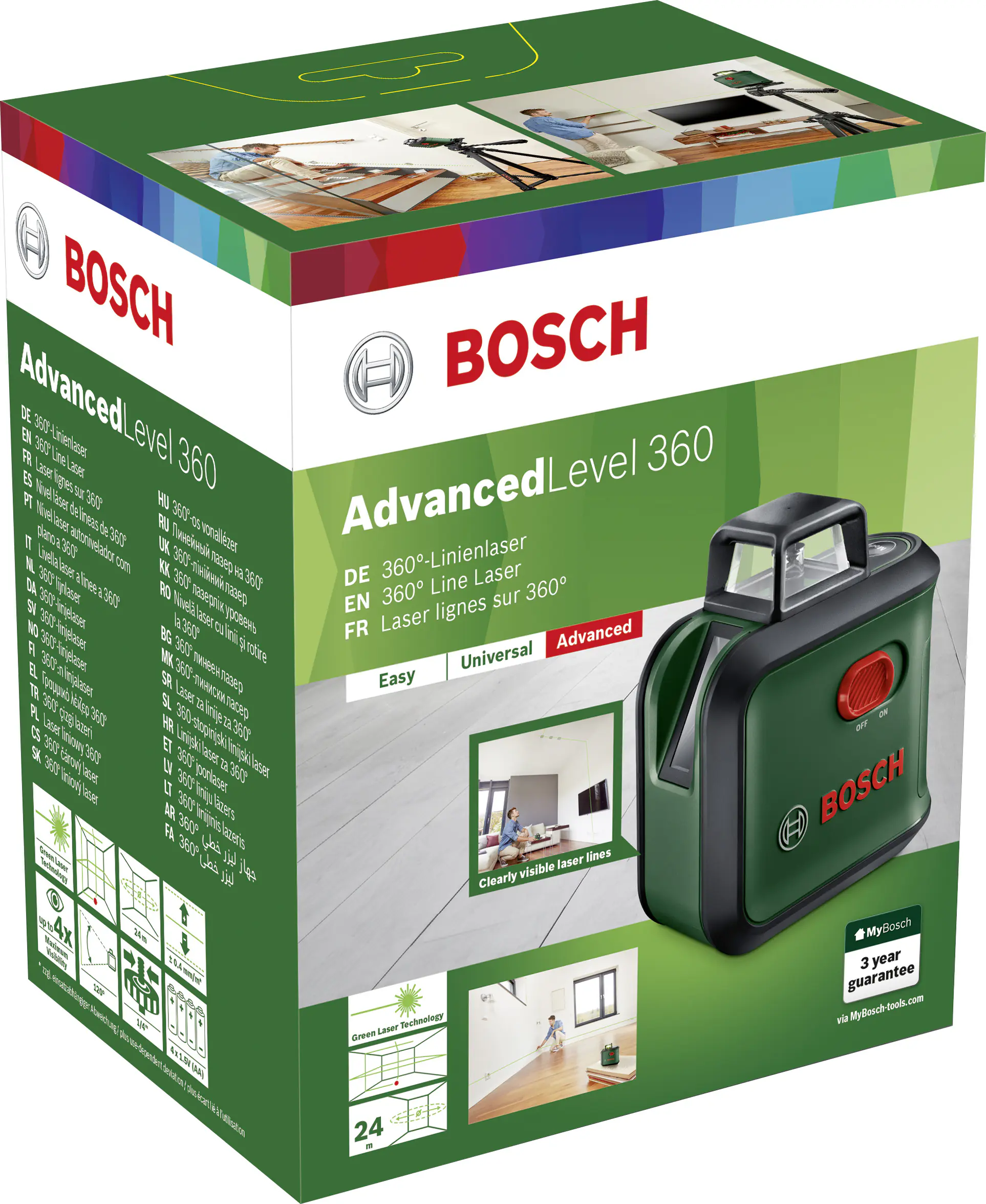 Bosch AdvancedLevel 360 Basic mit 4 x 1,5-V-LR6-(AA)-Batterien