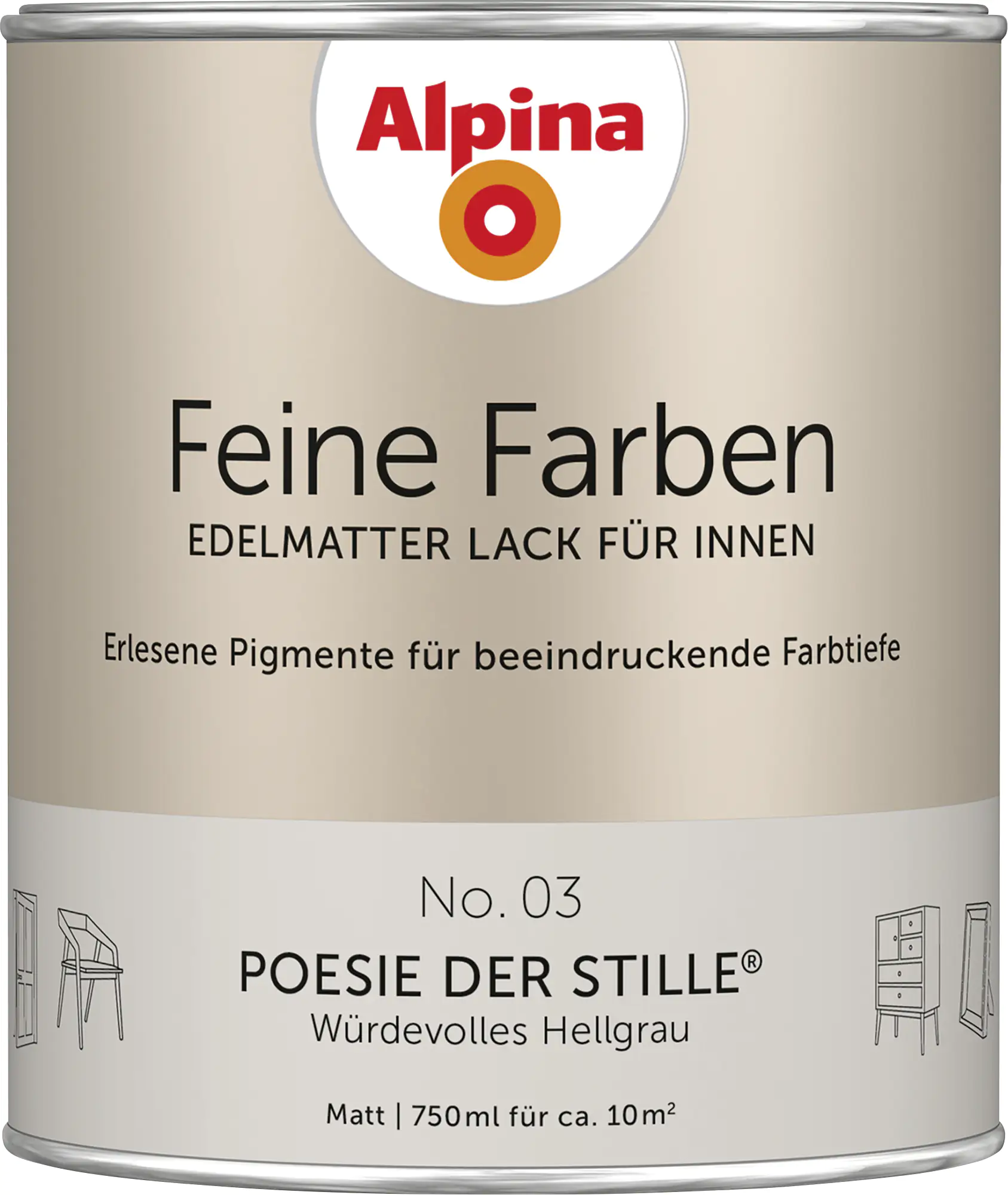 Alpina Feine Farben Lack No. 03 Poesie der Stille  hellgrau edelmatt 750 ml