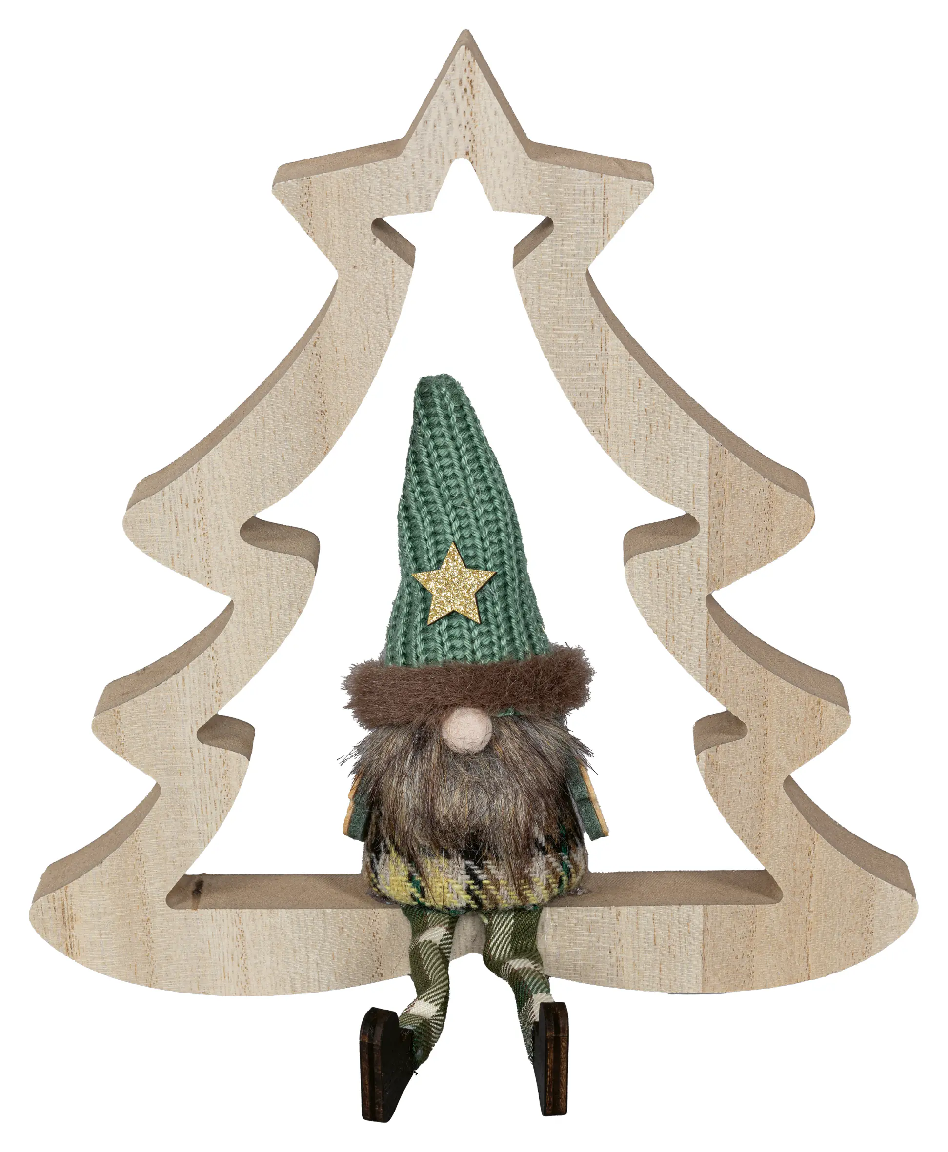 HGD Weihnachtsdeko Wichtel im Tannenbaum Holz 18 x 24 cm natur