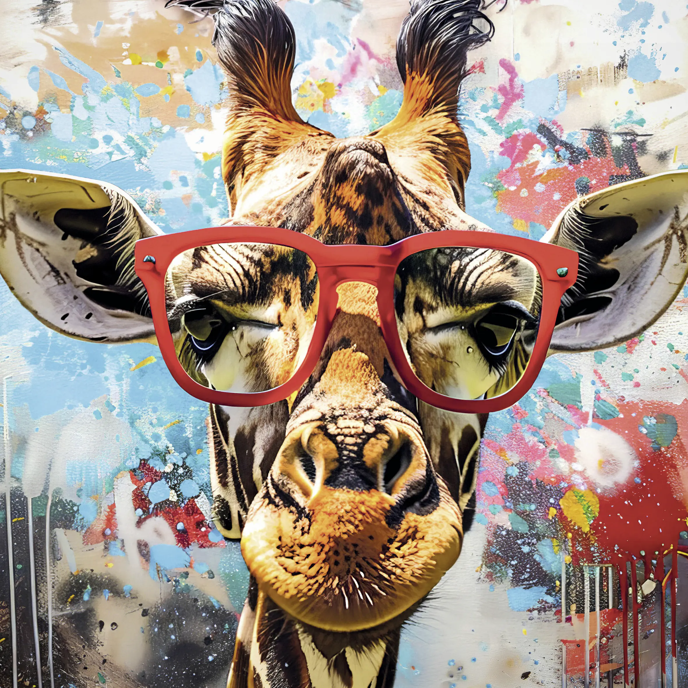 Keilrahmenbild Giraffe mit Brille 30 x 30 cm