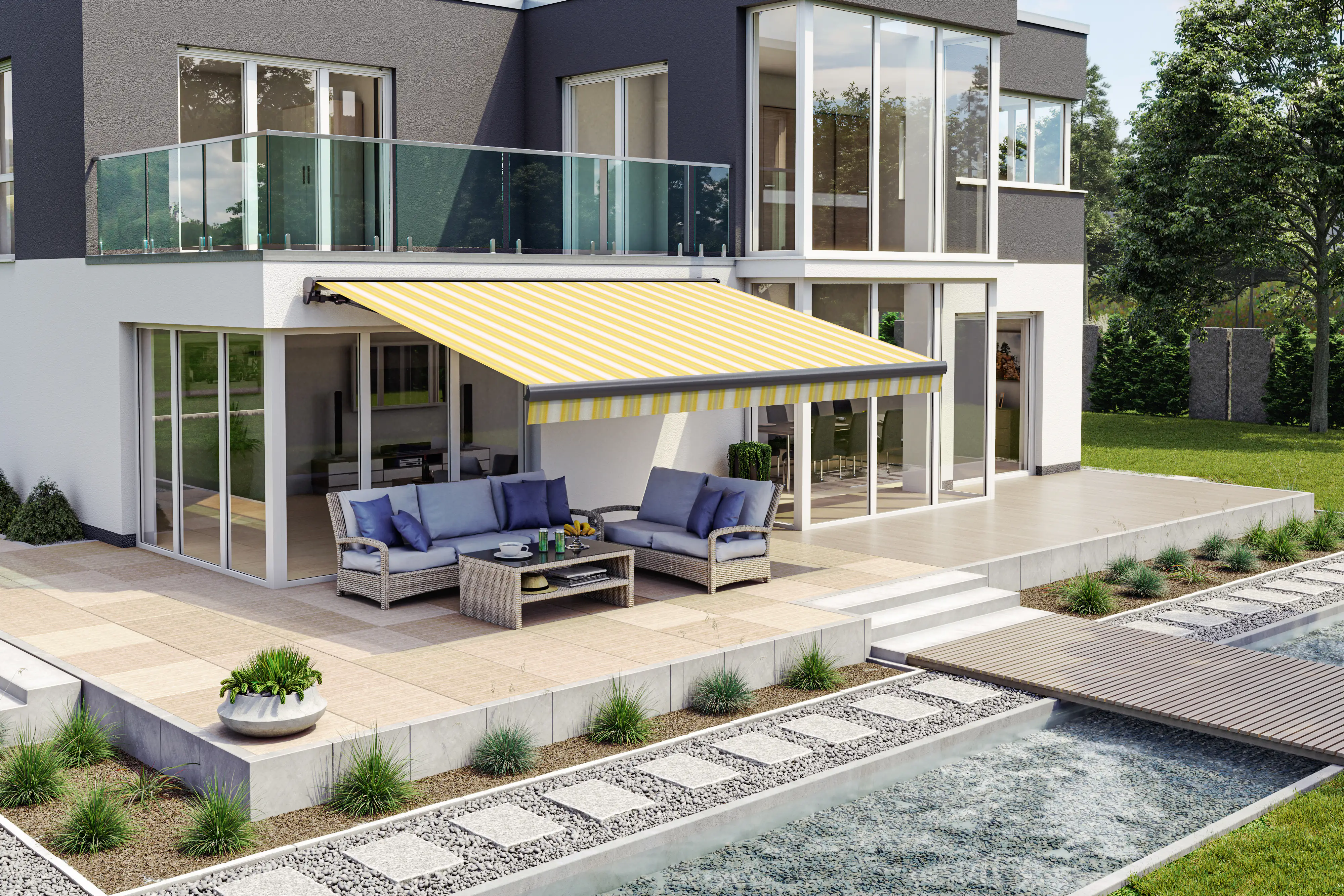 Teilhülsenmarkise grau-gelb gestreift 