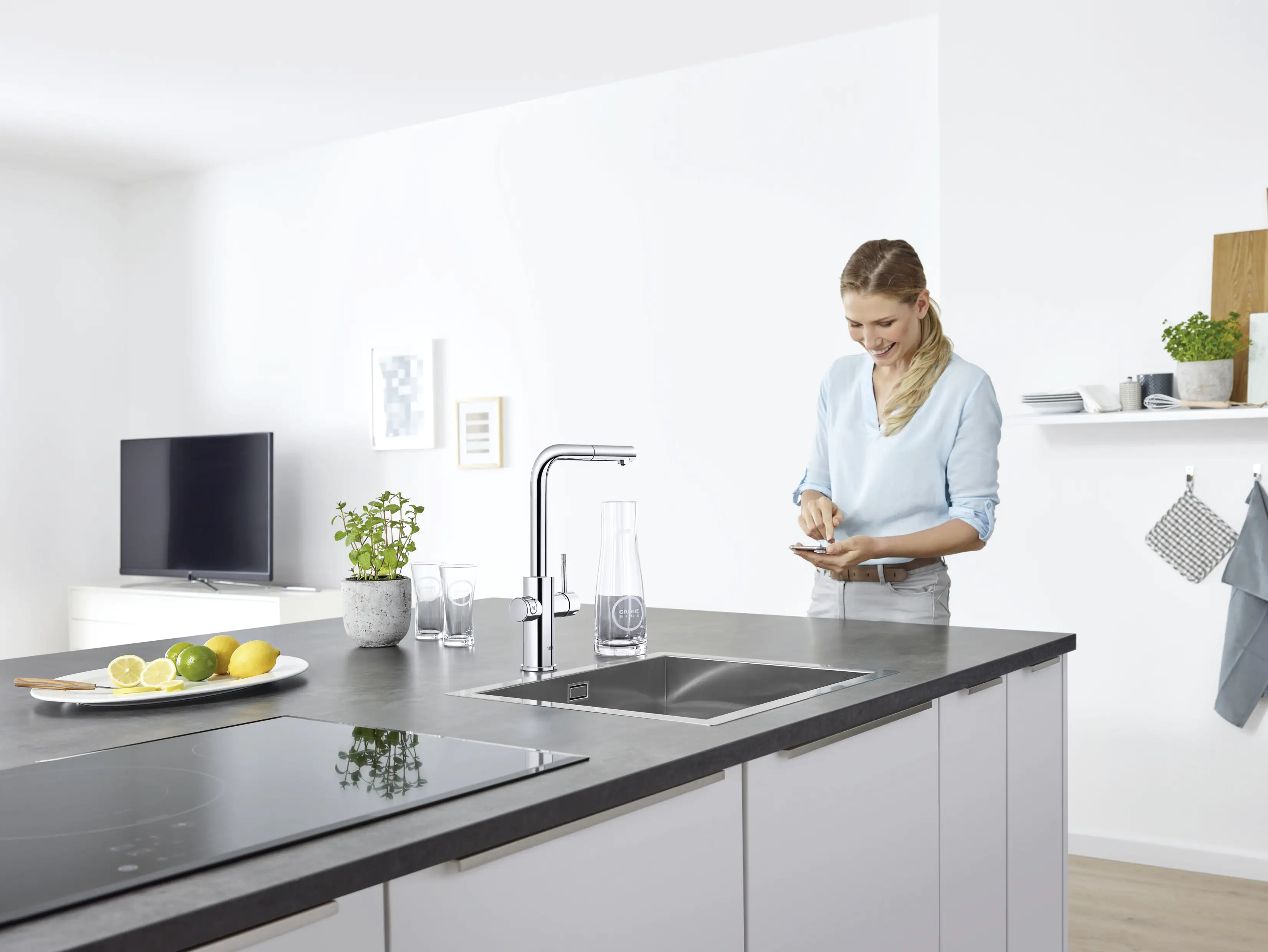 Grohe Blue Home L-Auslauf Starter Kit mit herausziehbarem Mousseurauslauf chrom Grohe Blue Home L-Auslauf Starter Kit mit herausziehbarem Mousseurauslauf chrom