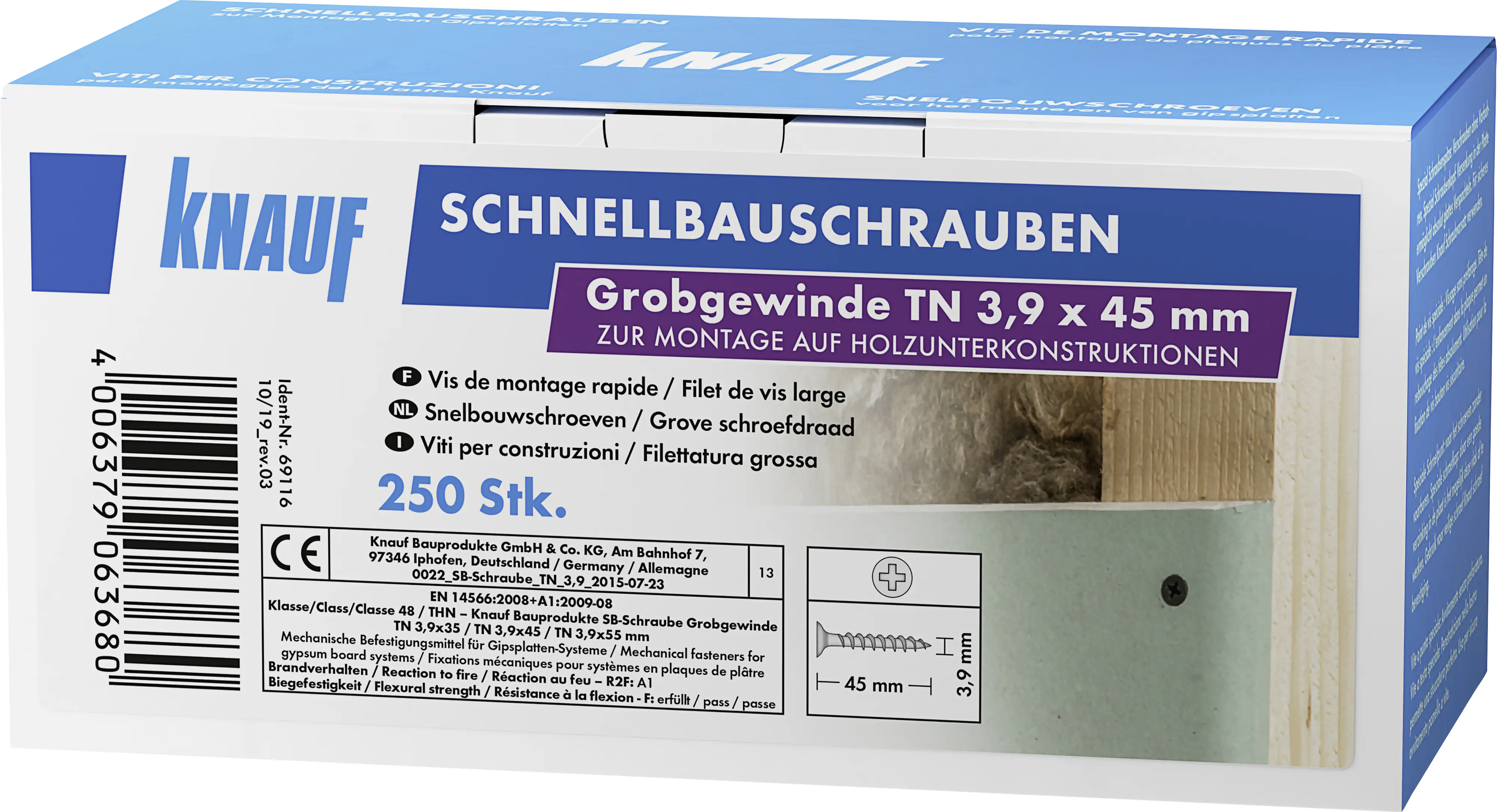 Knauf Schnellbauschrauben 3,9 x 45 mm, PH 1, 250 Stück