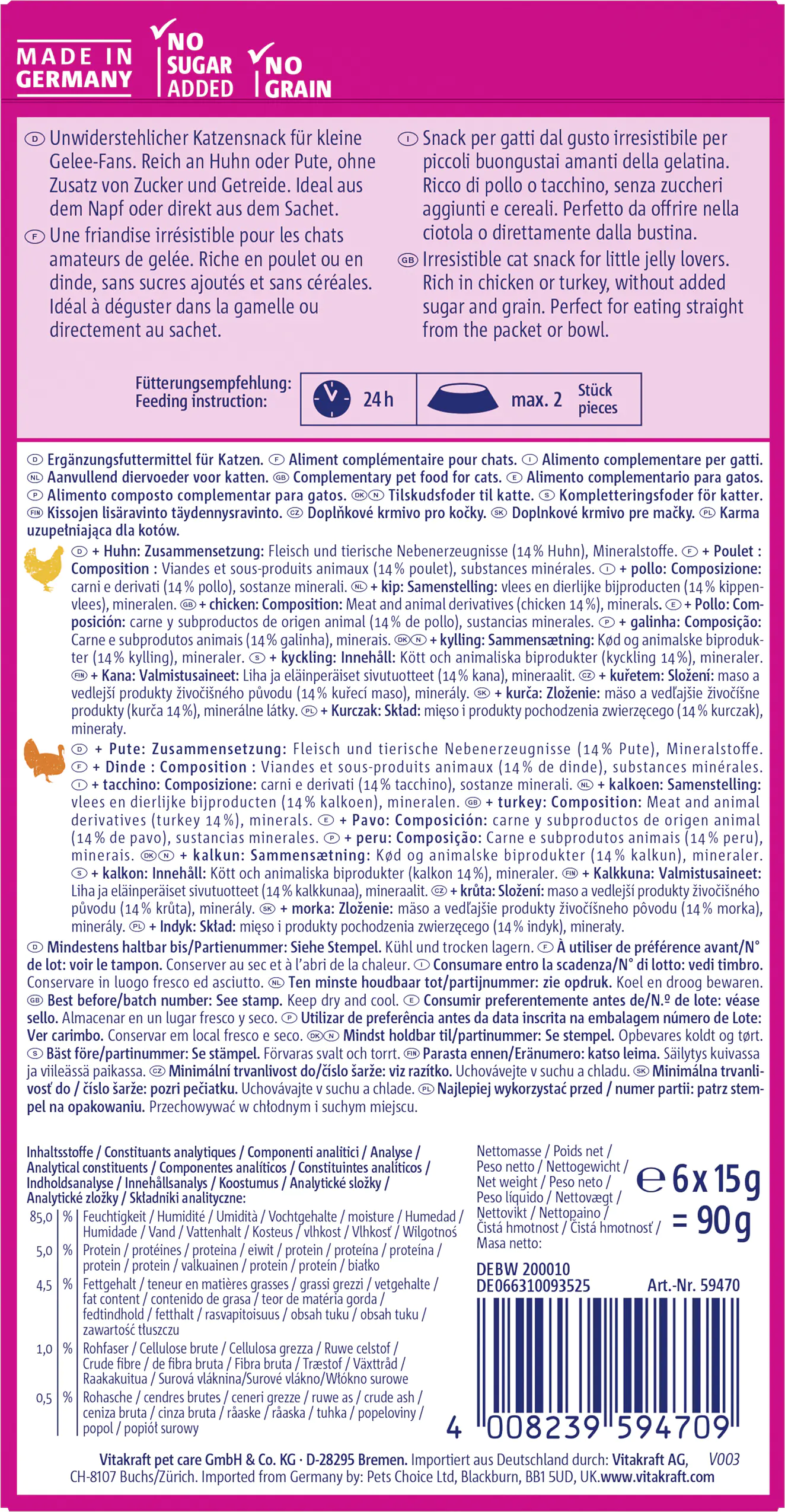 Vitakraft Jelly Lovers Katzensnack Huhn + Pute 6 x 15 g  Vitakraft Jelly Lovers Katzensnack Huhn + Pute 6 x 15 g