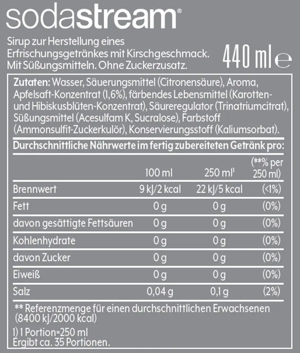 Sodastream Sirup Kirsche ohne Zucker, 440 ml