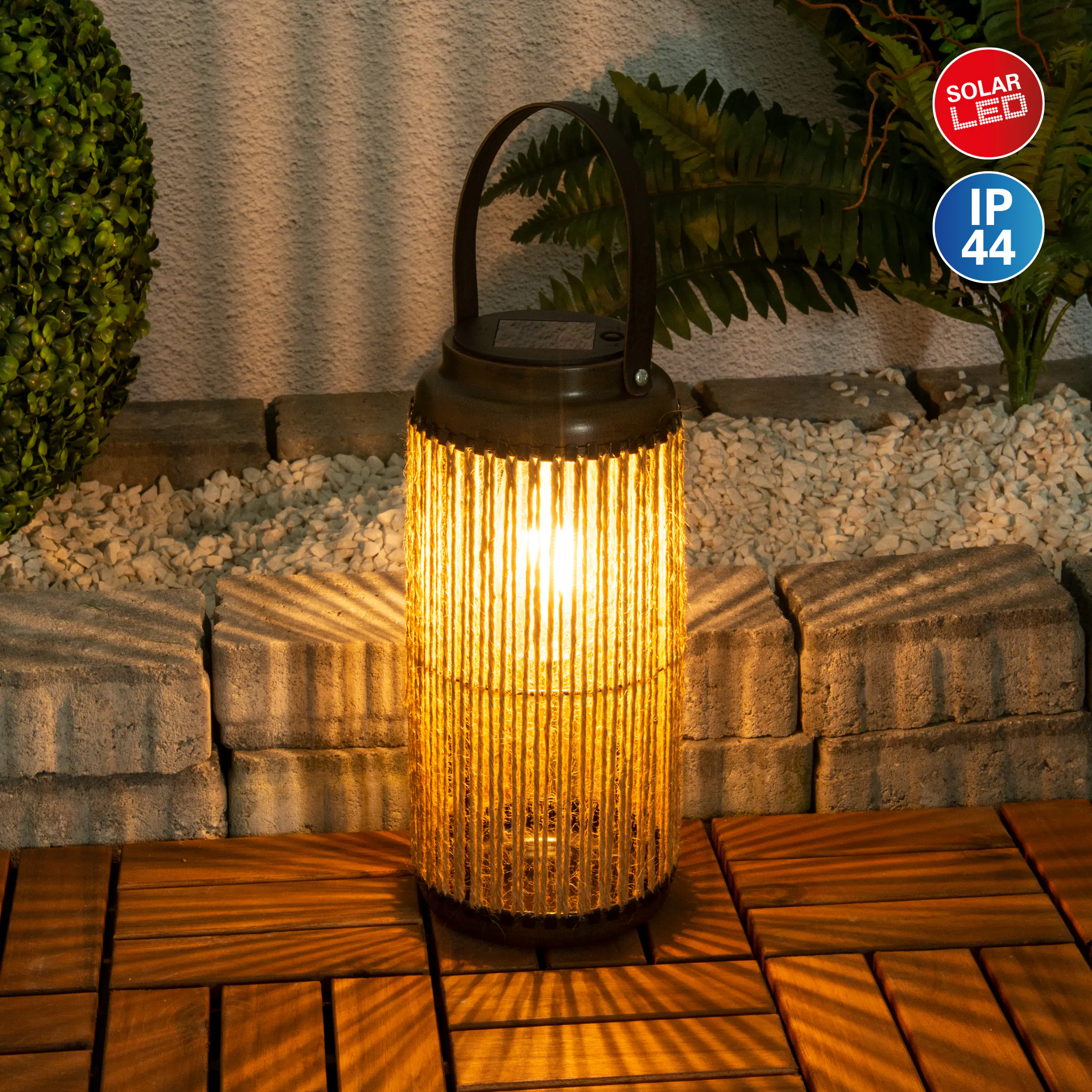 Näve Solar-Gartenleuchte LED mit Aufhängung Korbinian Ø 13 x 29 cm natur