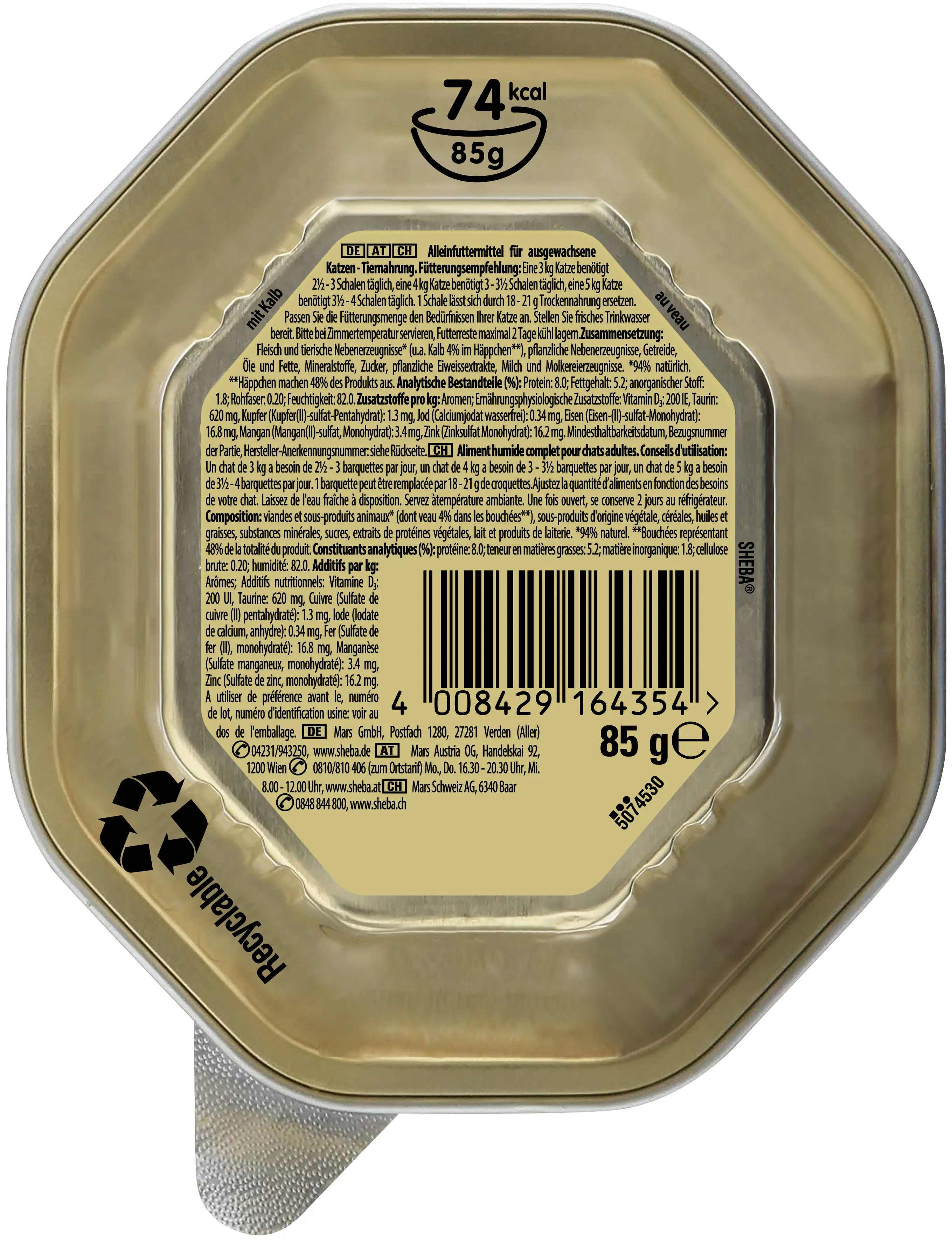 Sheba Sauce Collection Katzennassfutter Adult 85 g Kalbshäppchen in heller Sauce