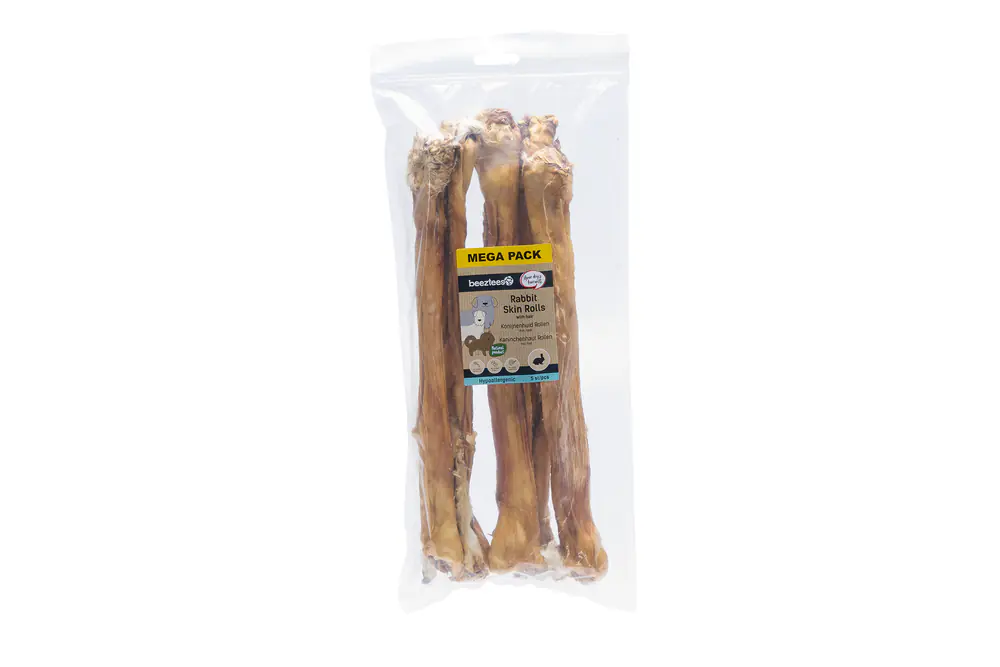 Beeztees Hundeleckerli Kaninchenhaut Rolle mit Fell glutenfrei 5 Stück