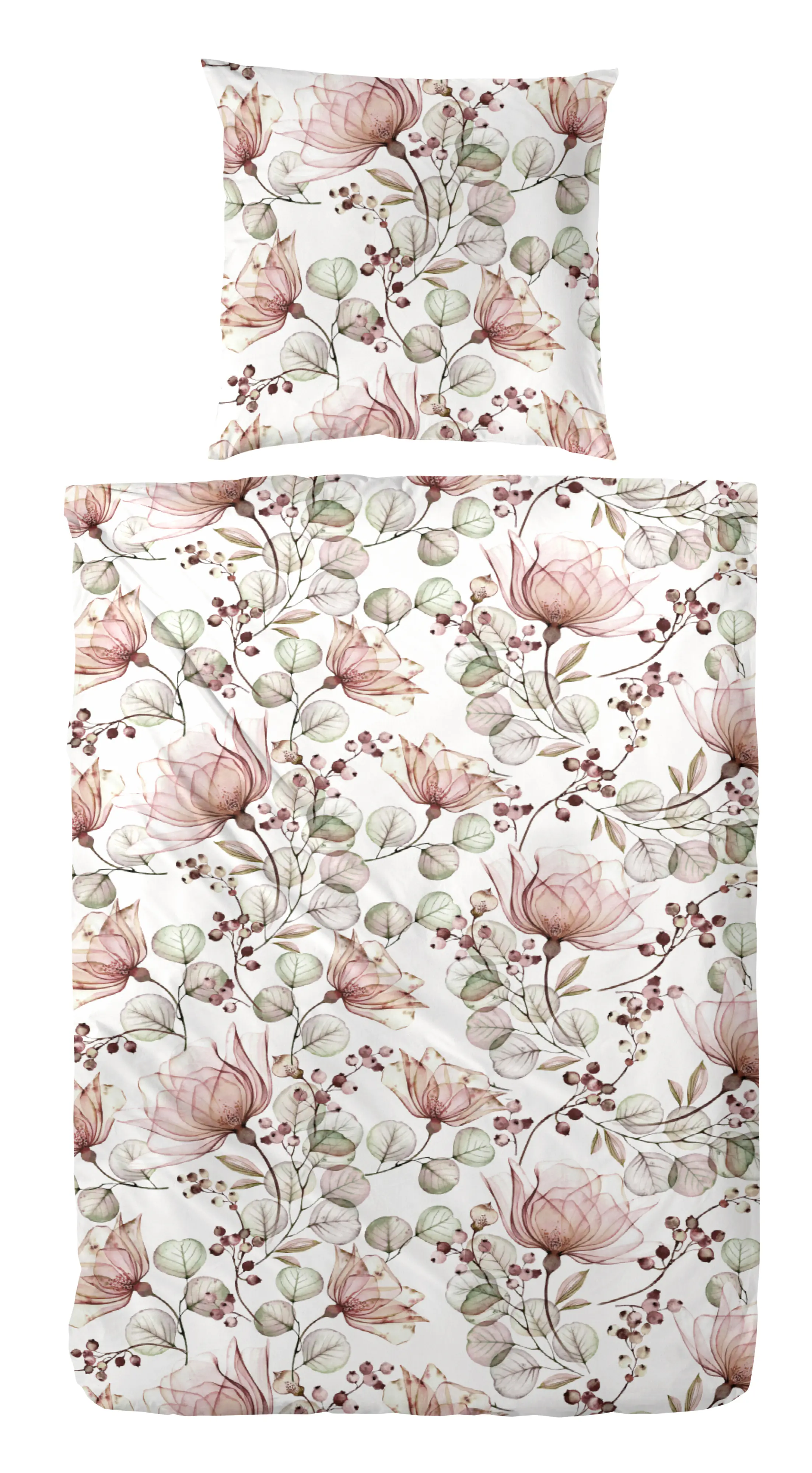 Mako Satin Bettwäsche Blumen 135 x 200 cm rot, grün